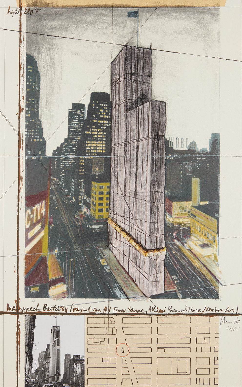 Christo — Wrapped Building, Project for #1 Times Square, Allied Chemical Tower, New York