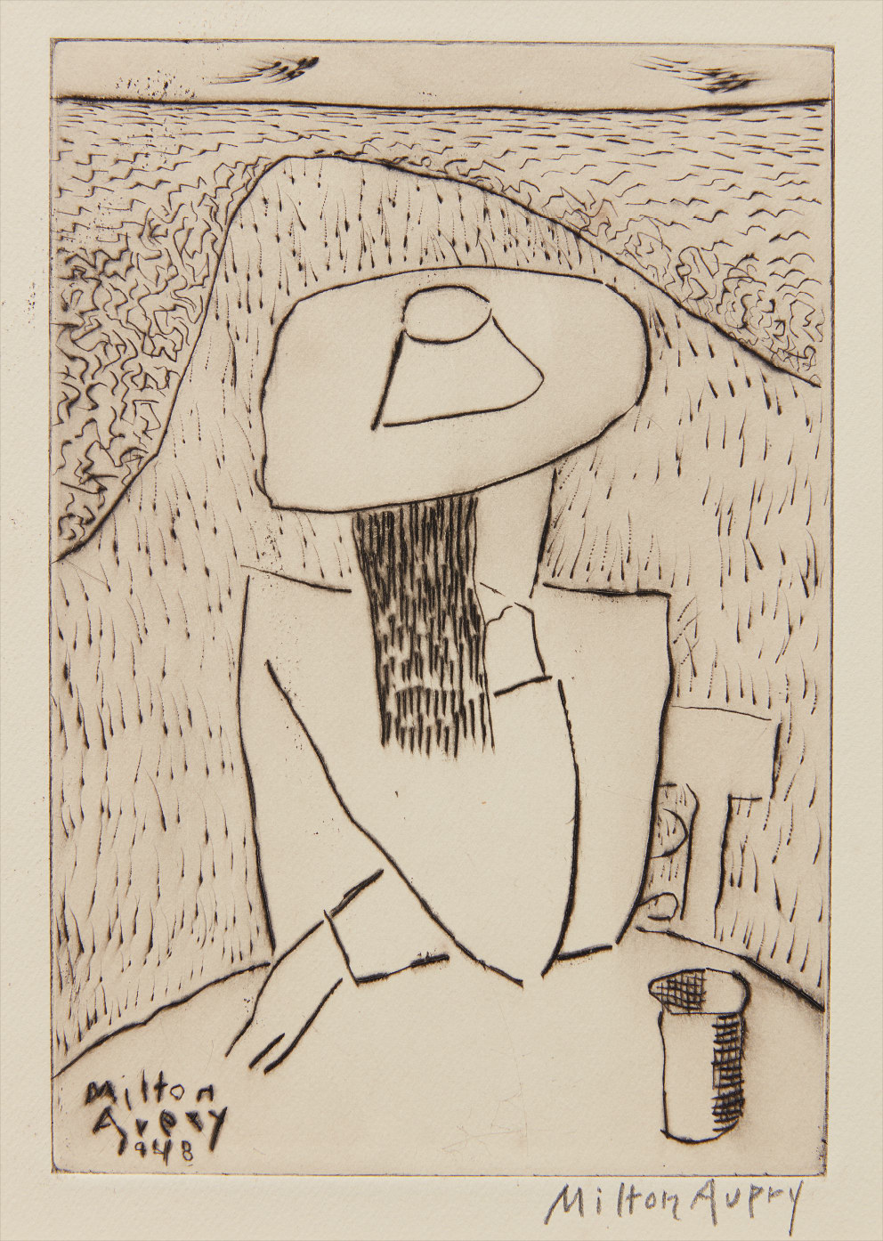 Milton Avery — March at a Table (March on Terrace), from Laurels Portfolio, No. 4