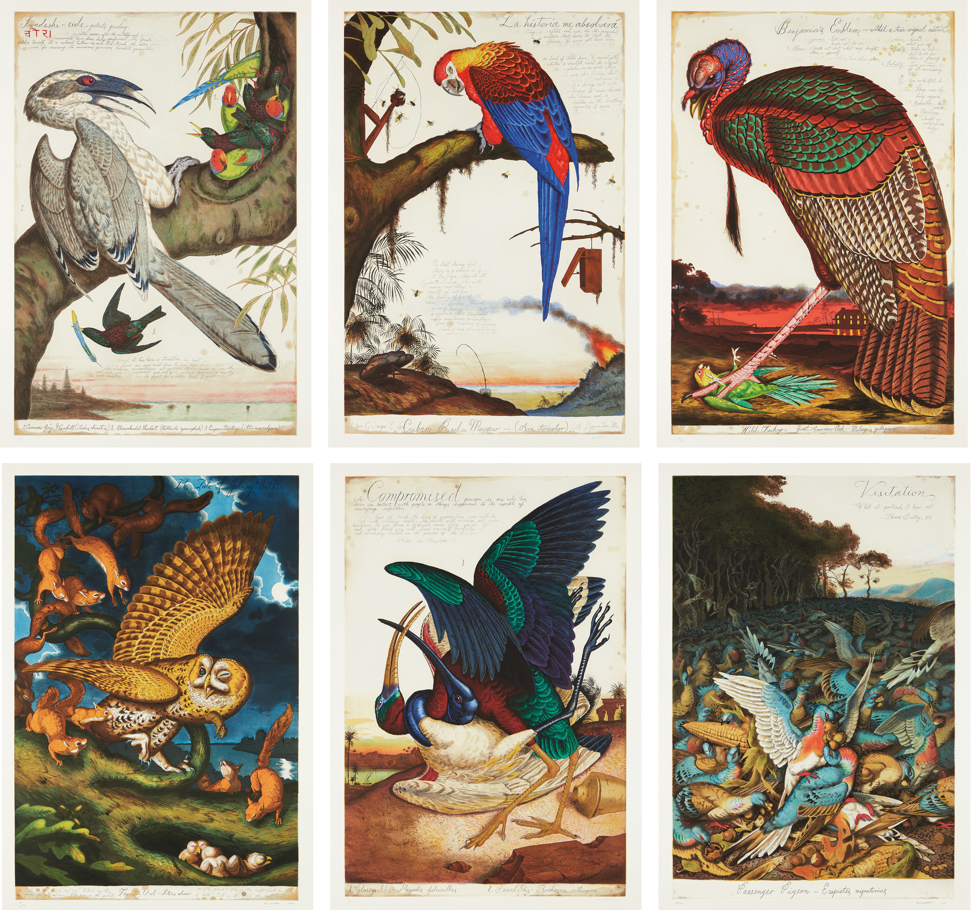 Walton Ford — Swadeshi-cide, 1998; La Historia Me Absolvera, 1999; Benjamin's Emblem, 2000; Tale of Johnny Nutkin, 2001; Compromised, 2003; and Visitation, 2004