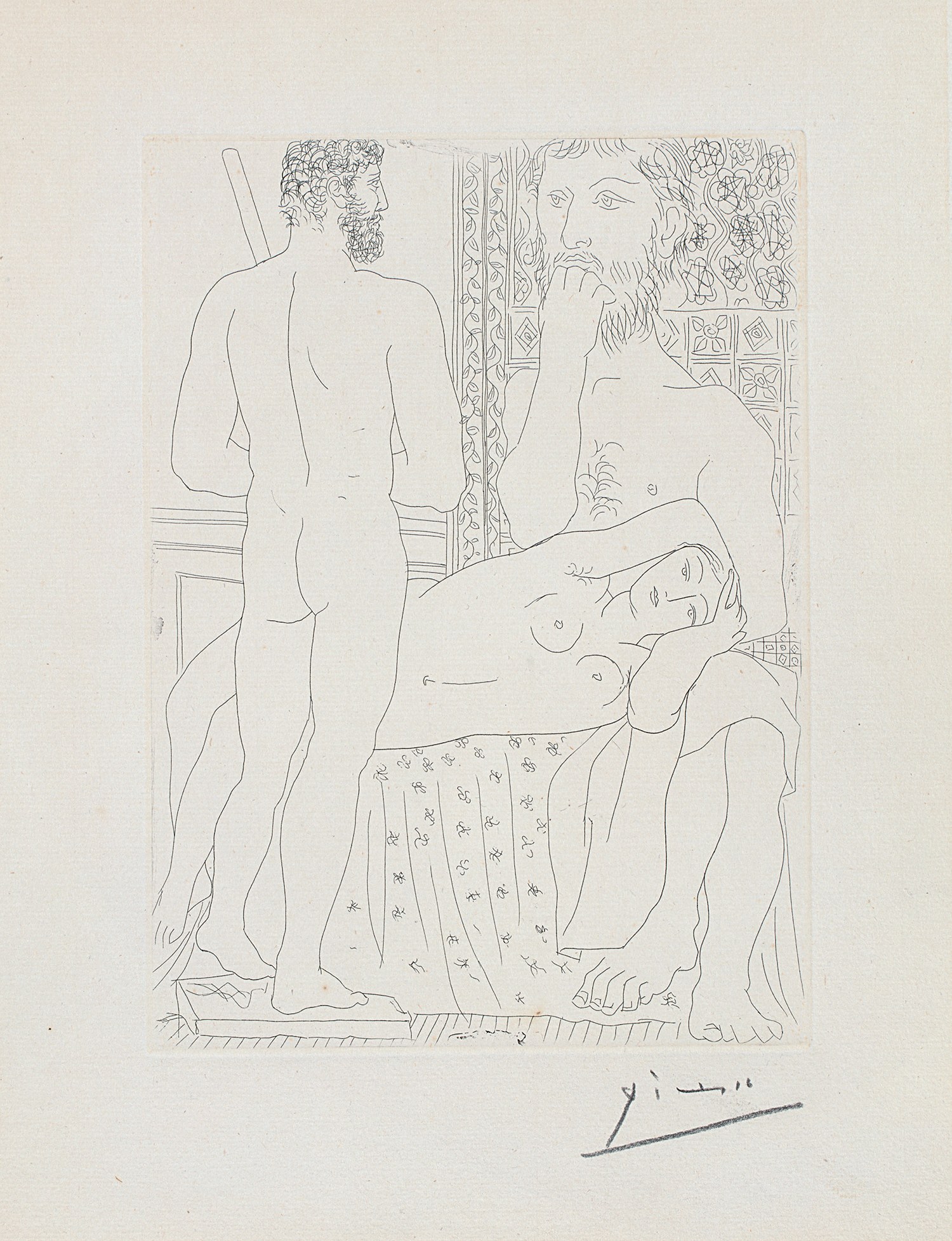 Pablo Picasso — Sculpteur, modèle couché et sculpture (Sculptor and Model Lying with Sculpture), plate 37 from La Suite Vollard