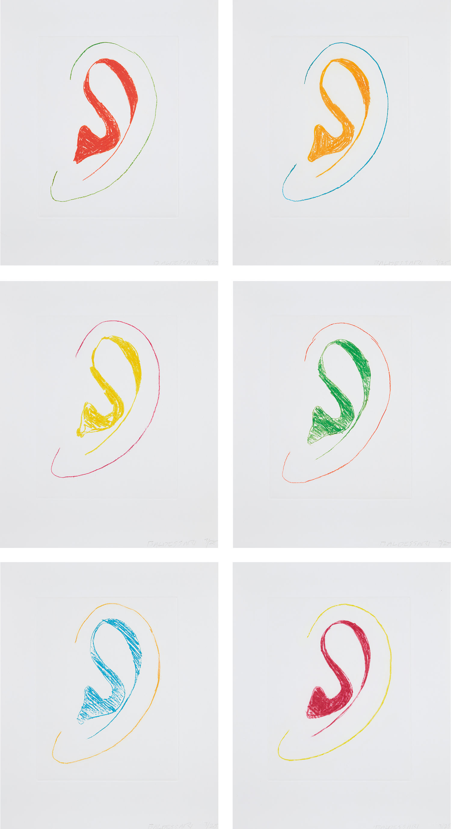 John Baldessari — Six Ear Drawings (Complementary Colors)