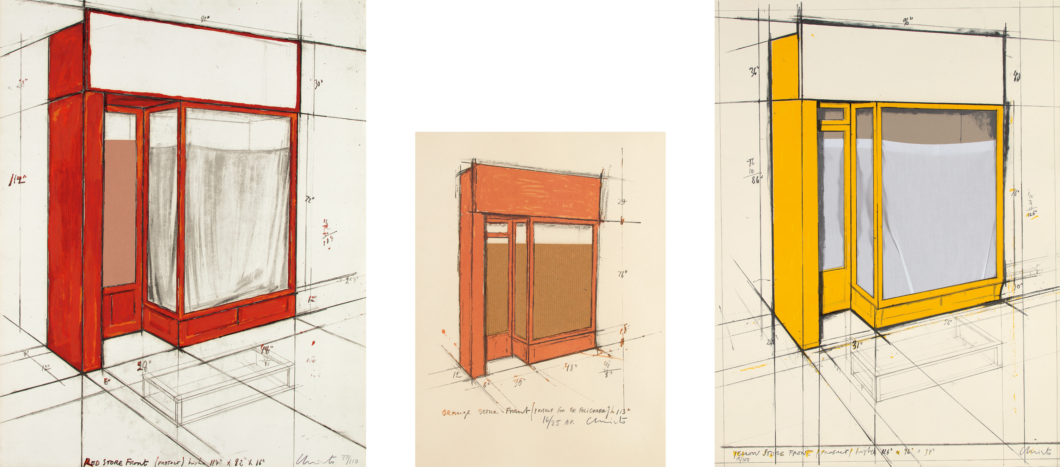 Christo and Jeanne-Claude — Red Store Front, Project; Orange Store Front, Project; and Yellow Store Front, Project