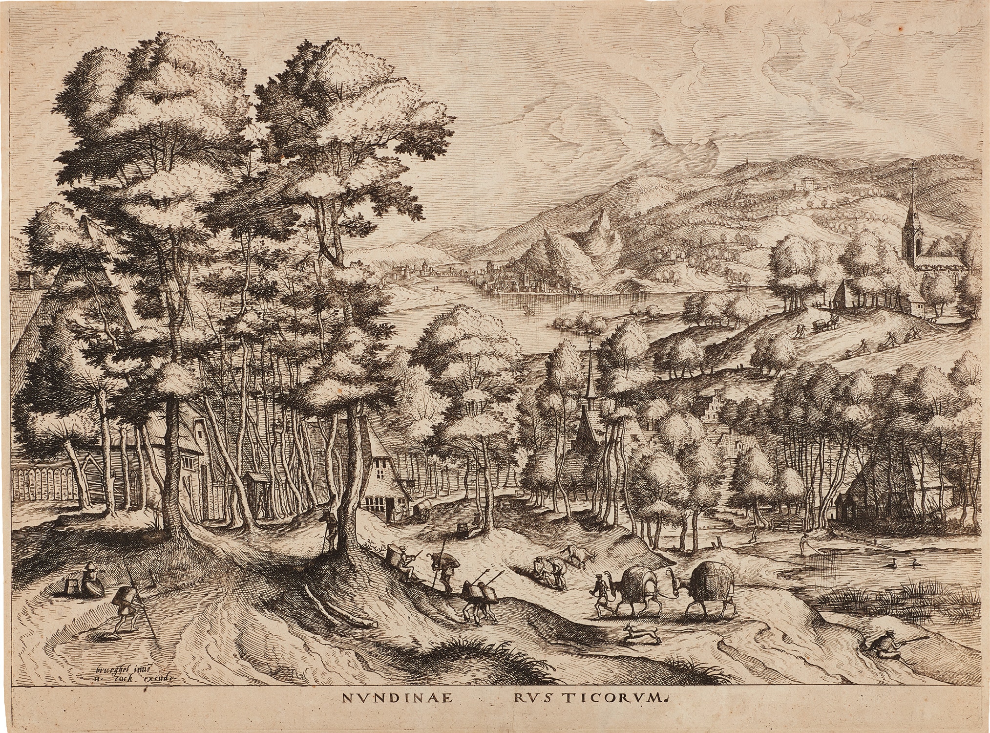 After Pieter Bruegel, The Elder — Nundinae Rusticorum (Rustic Market), from The Large Landscapes (H. 13, vB. 13, L. 8, R. 28, O. 59)