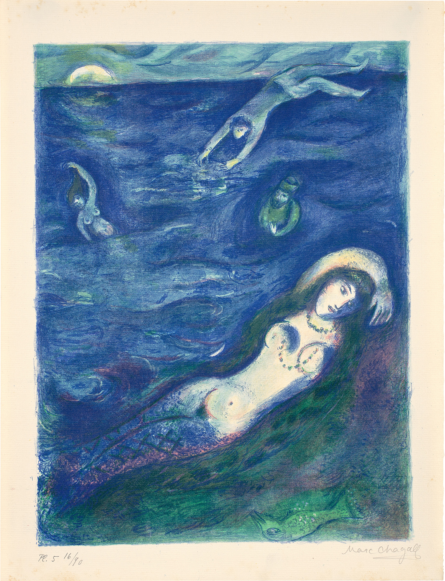 Marc Chagall — So I came forth of the Sea and sat down on the edge of an island in the moonshine...: plate 5, from Four Tales from the Arabian Nights (M. 40, see C. bks 18)