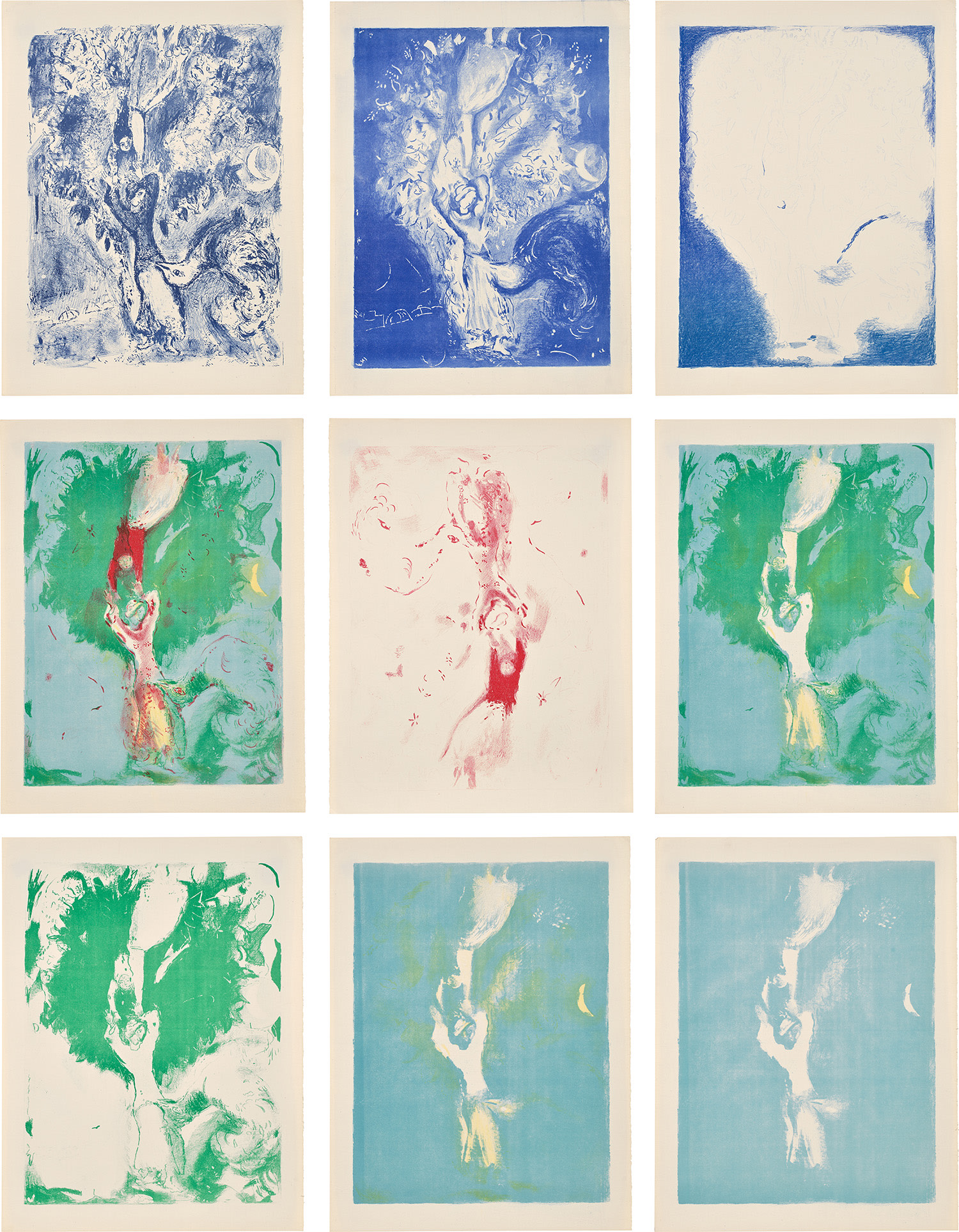 Marc Chagall — So she came down from the tree and drawing near him strained him to her bosom...: plate 6, from Four Tales from the Arabian Nights: nine plates (M. 41, see C. bks 18)