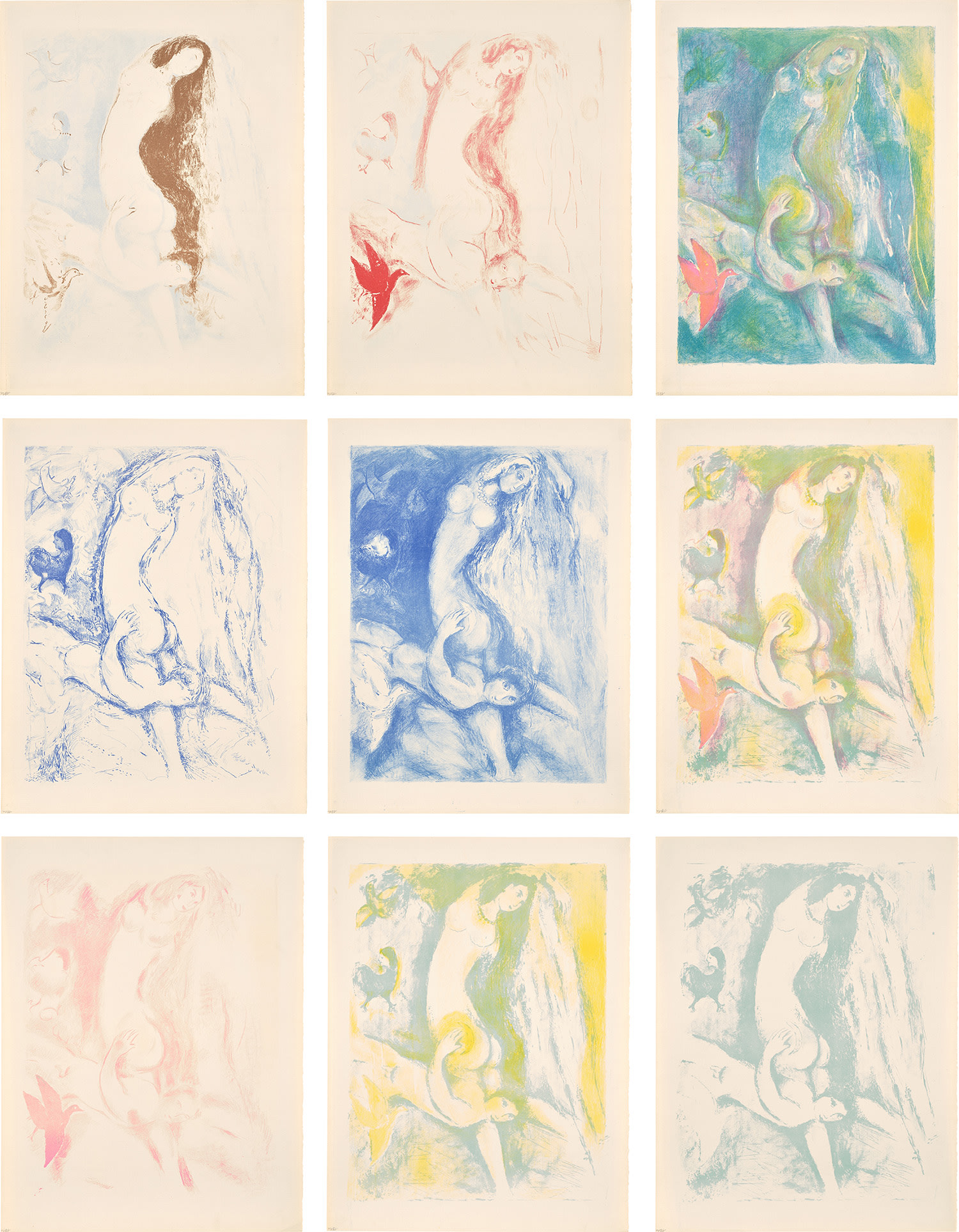 Marc Chagall — Then he spent the night with her embracing and clipping...: plate 3, from Four Tales from the Arabian Nights: nine plates (M. 38, see C. bks 18)