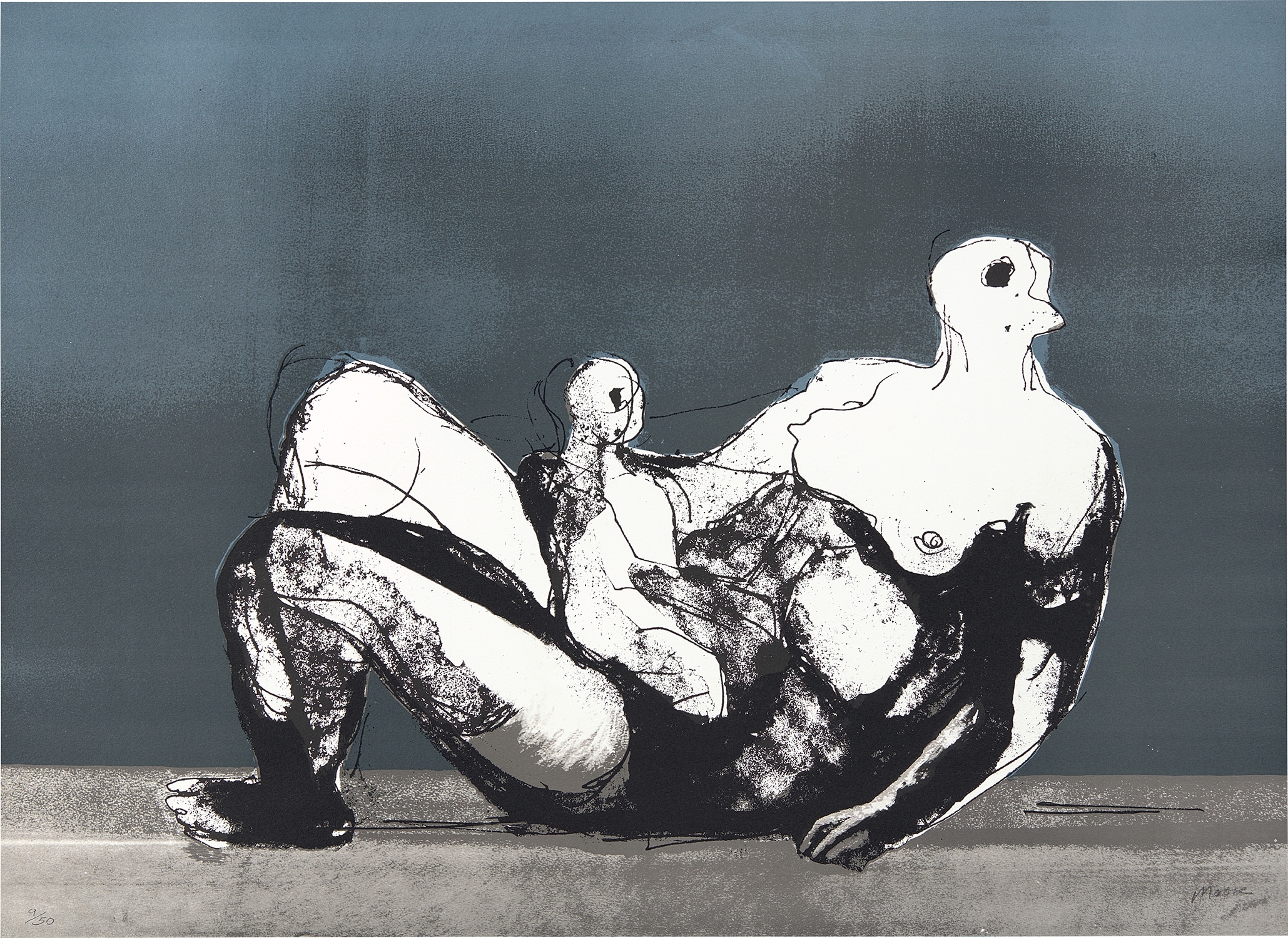 Reclining Mother and Child with Grey Background (C. 655)