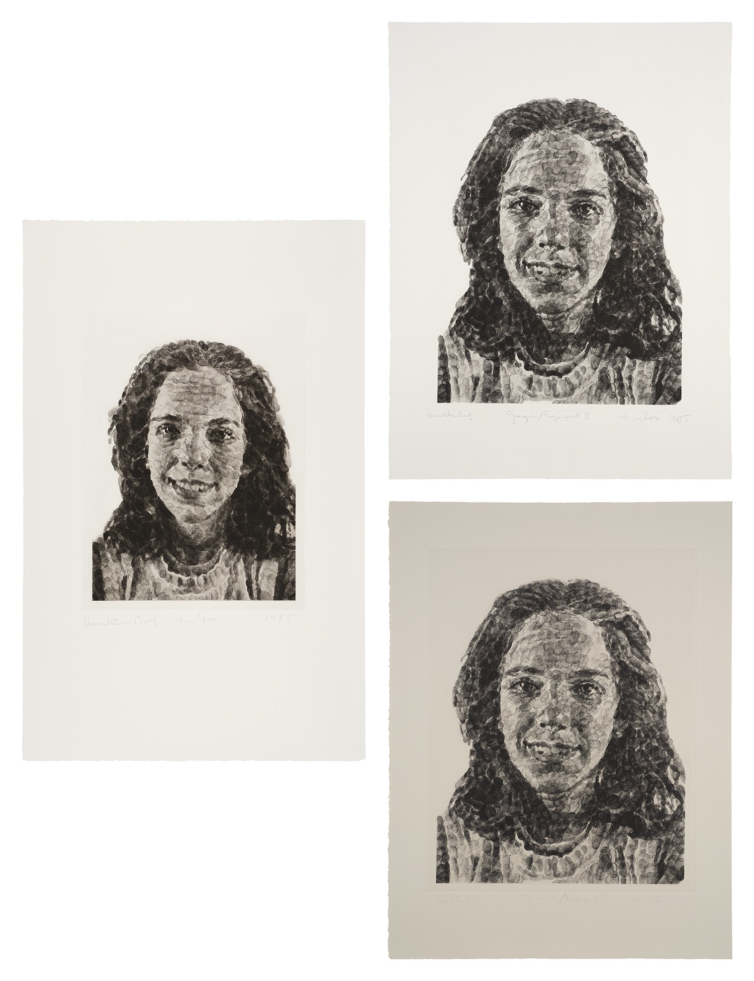 Chuck Close — Georgia; Georgia/Fingerprint I; and Georgia/Fingerprint II