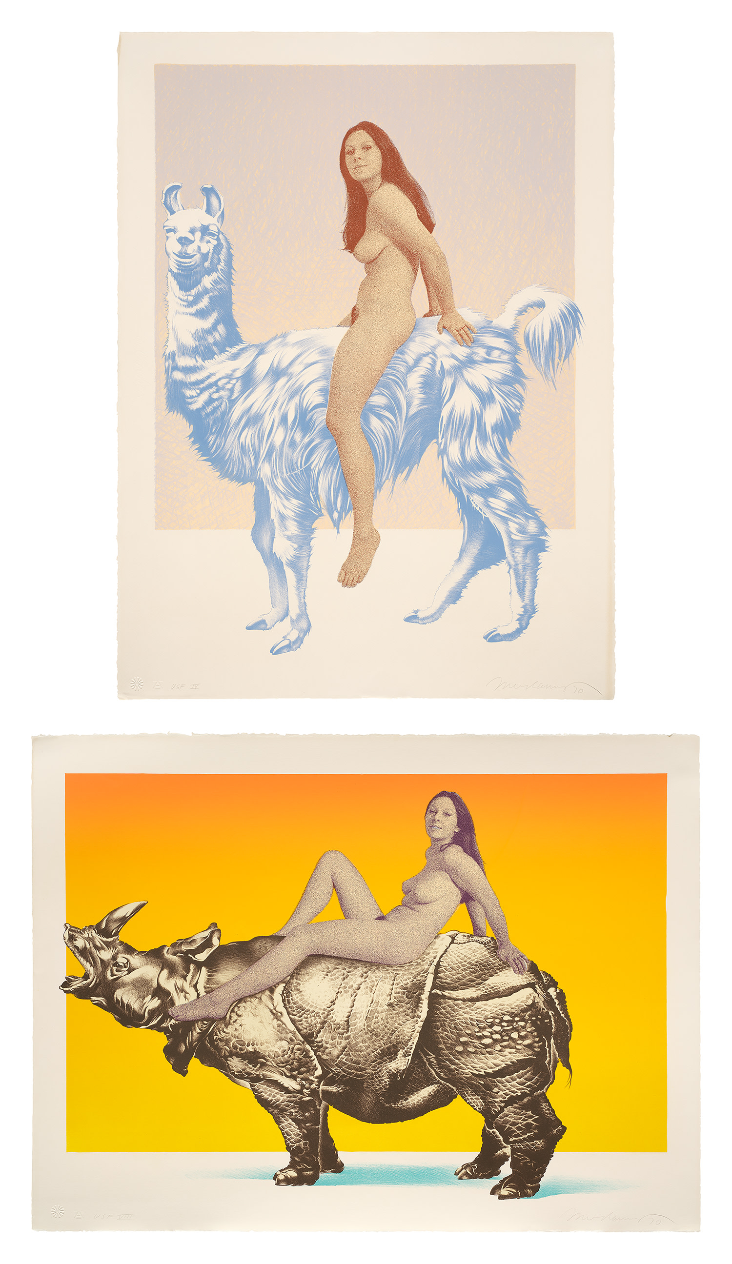 Mel Ramos — Llama; and Indian Rhinoceros