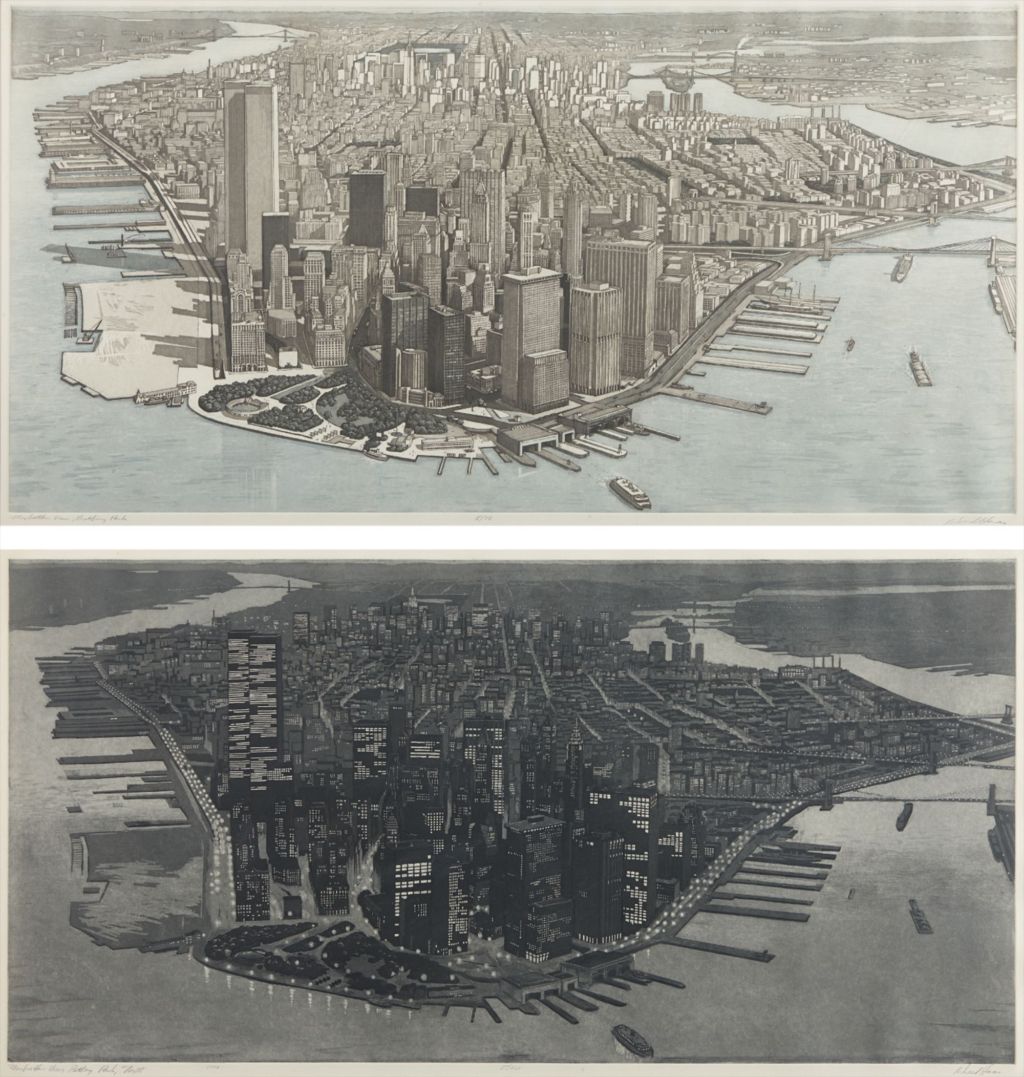 Manhattan View, Battery Park; and Manhattan View, Battery Park, Night