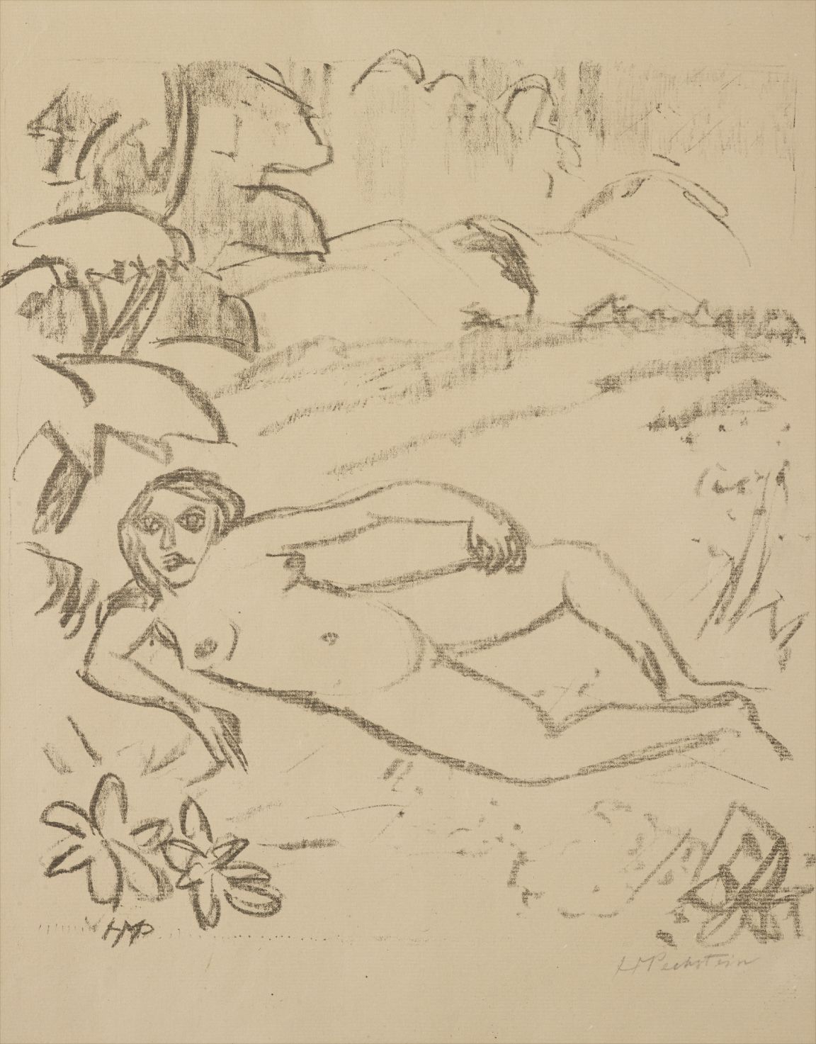 Max Pechstein — Akt in den Dünen (Woman in the Meadow), plate 7 from Paraphrasen zur Samländischen Ode