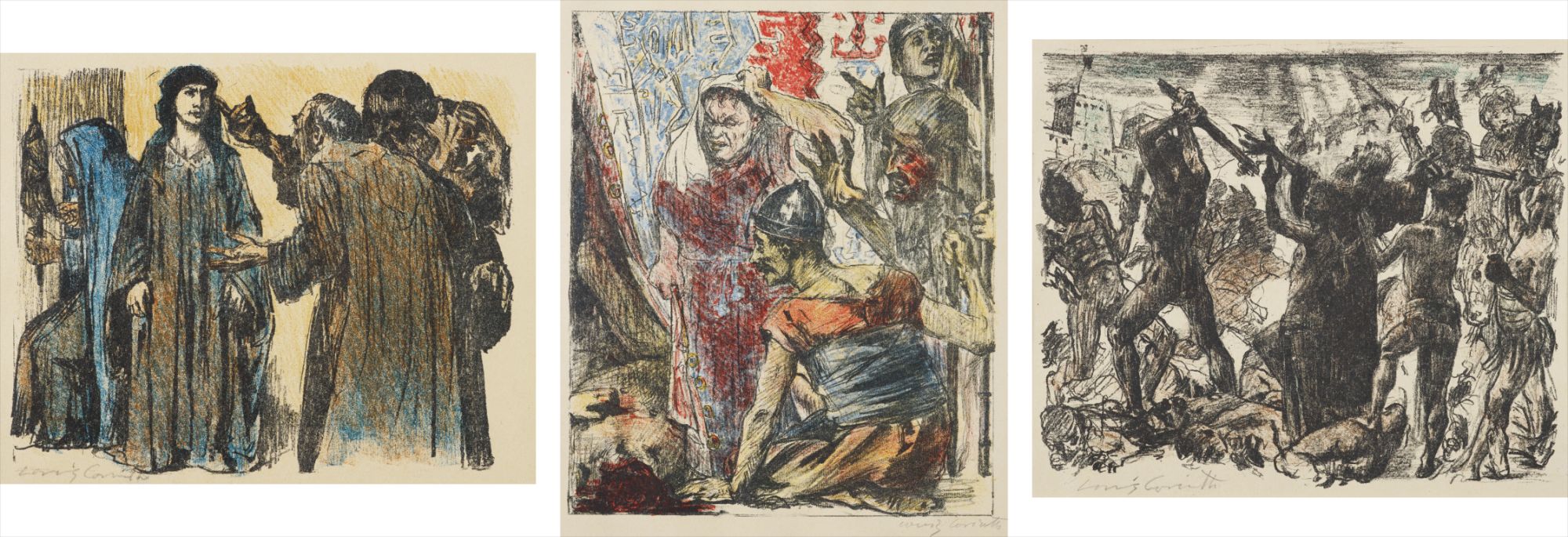 Chambri and Charmi visiting Judith; Bagoa and the Generals before the Corpse of Holofernes; and The Battle of the Jews, plate 10, 19 and 20 from The Book of Judith