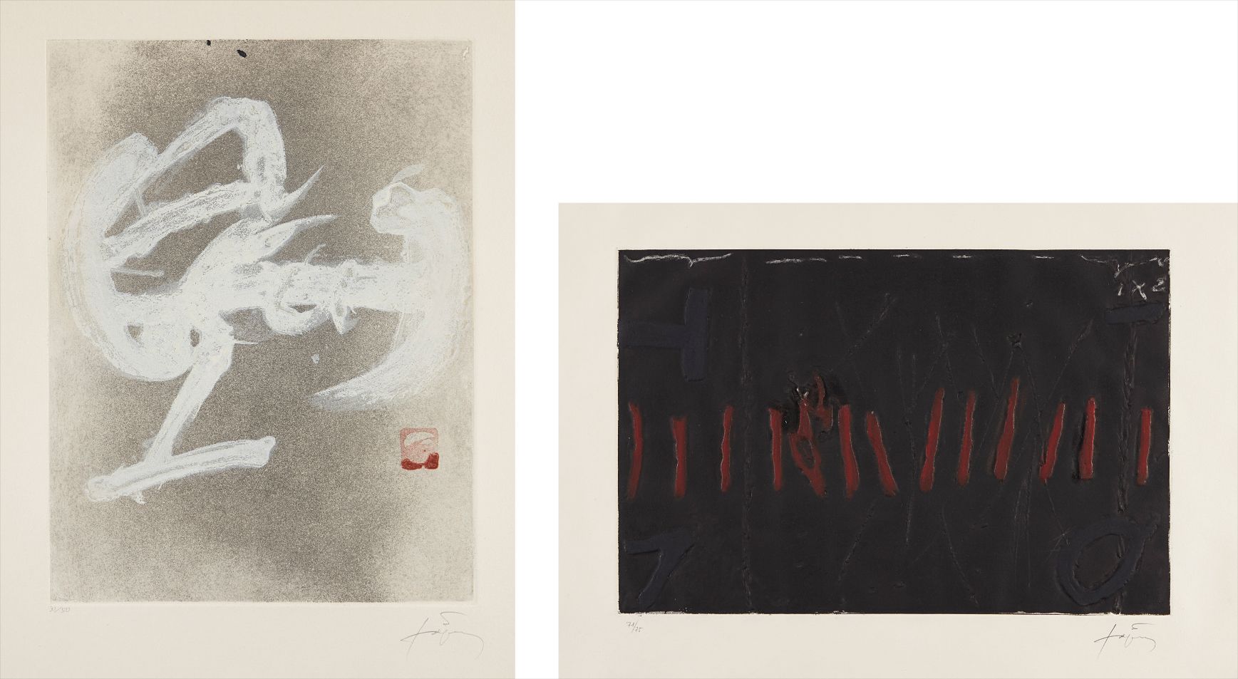 Antoni Tàpies — Rattles Vermelles; and Calligraphie Blanche