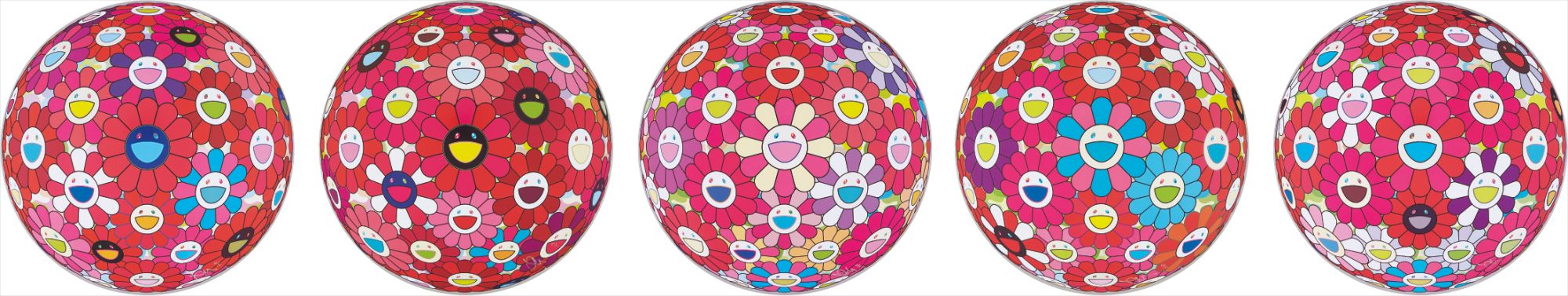 Takashi Murakami — Flower Ball (3D)-Turn Red!; Hey! You! Do You Feel What I Feel?; Flower Ball (3D) - Blue, Red; Letter to Picasso; Groping for the Truth