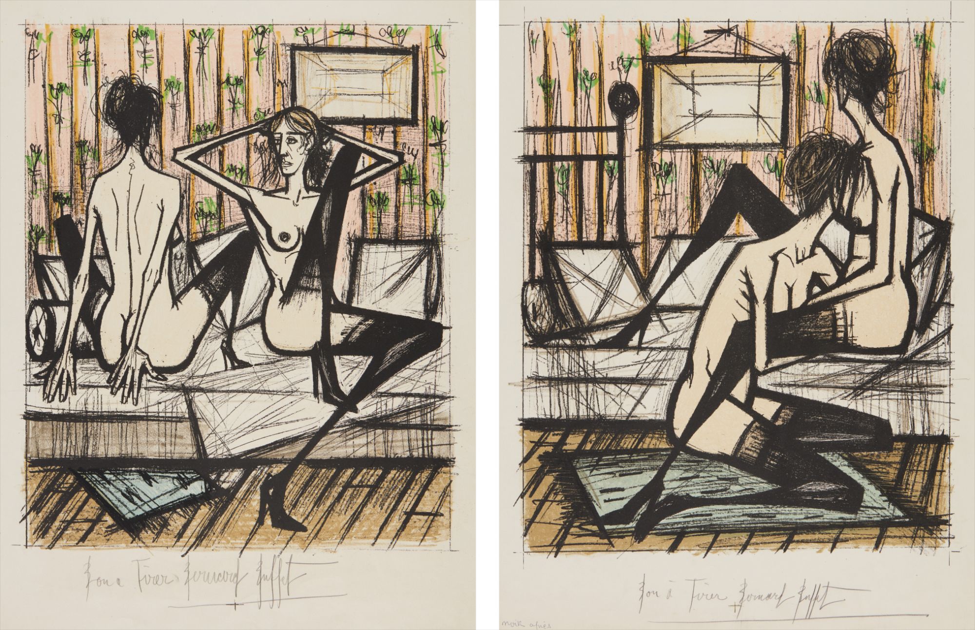 Bernard Buffet — Printemps (Springtime); and Eté (Summer), from Jeux de dames (Checkers Game)