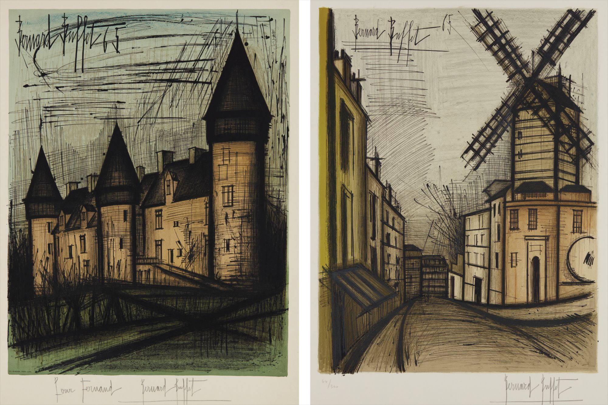 Bernard Buffet — Le château de Culan (Culan Castle); and Le Moulin de la Galette, by Charles Sorlier