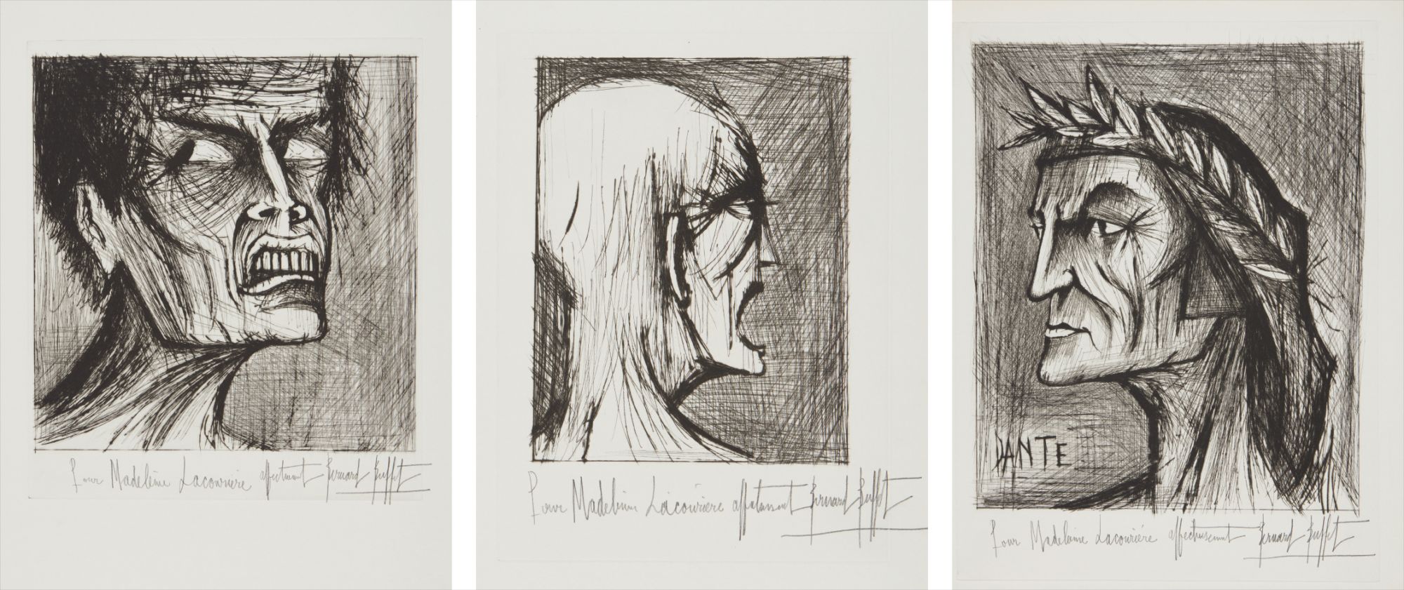 Bernard Buffet — L'Enfer de Dante (Dante's Inferno); L’Enfer Angelo (The Angel of Hell); and L'Enfer damned ricanant (The Damned Hell Laughing), from L'Enfer de Dante (Dante's Inferno)