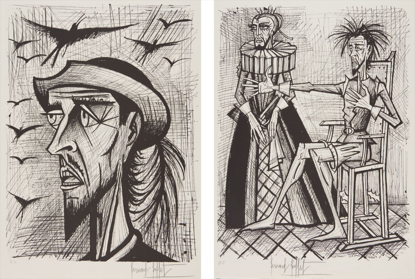 Bernard Buffet — Don Quixote avec chapeau (Don Quixote with Hat); and Don Quixote et la Duena (Don Quixote and the Duena), from Don Quixote