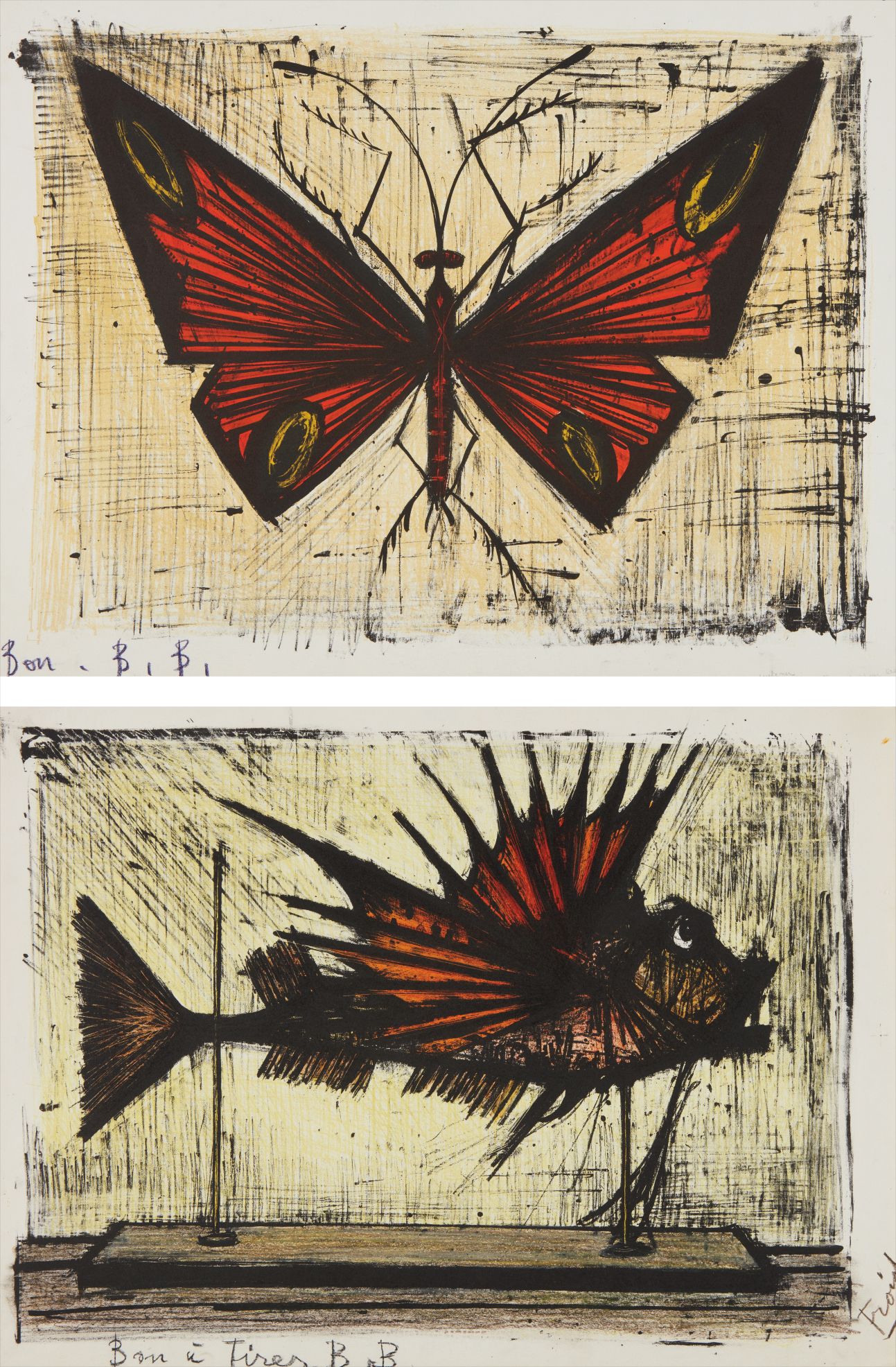 Bernard Buffet — Le papillon rouge et jaune (Red and Yellow Butterfly); and La rascasse (Scorpion Fish)