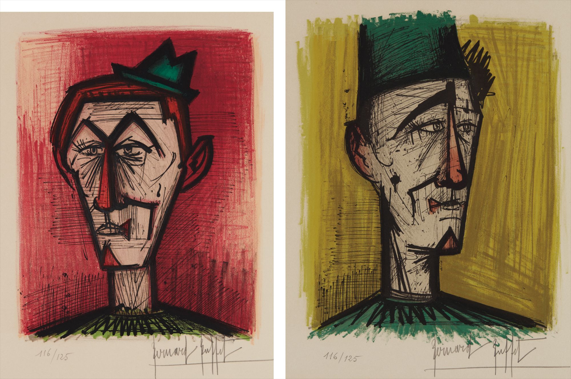 Bernard Buffet — Le clown au fond rouge (The Red Clown); and Le clown JoJo (The Clown JoJo)