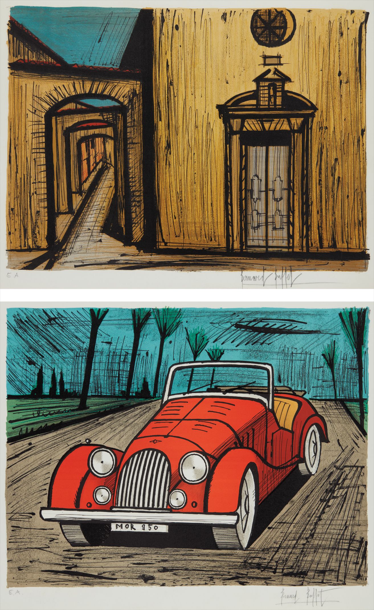 Bernard Buffet — La rue et l'eglise de la Miséricorde (The Street and the Church of Mercy), from St. Tropez; and Morgan
