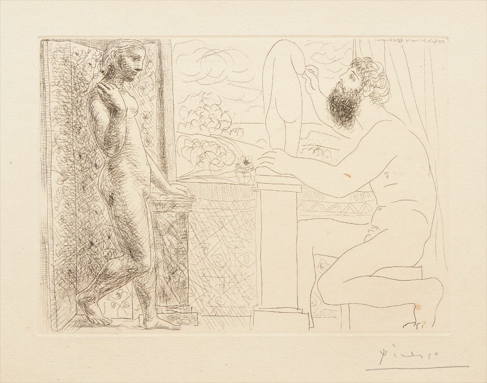Pablo Picasso — Sculpteur et son modèle devant une fenêtre (Sculptor and his Model in Front of a Window), plate 59 from La suite Vollard