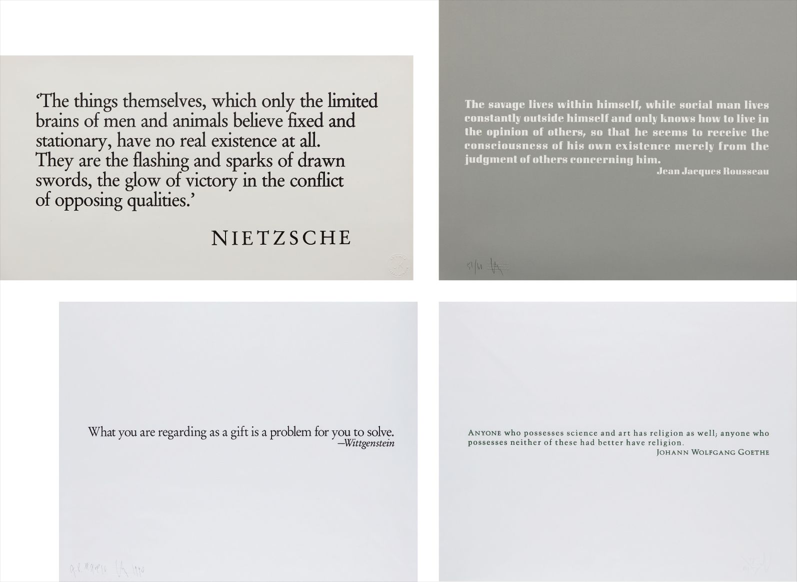 Joseph Kosuth — Ex Libris for the The Brooklyn Museum (two plates); [Wittgenstein]; [Goethe]; and [Nietzsche]