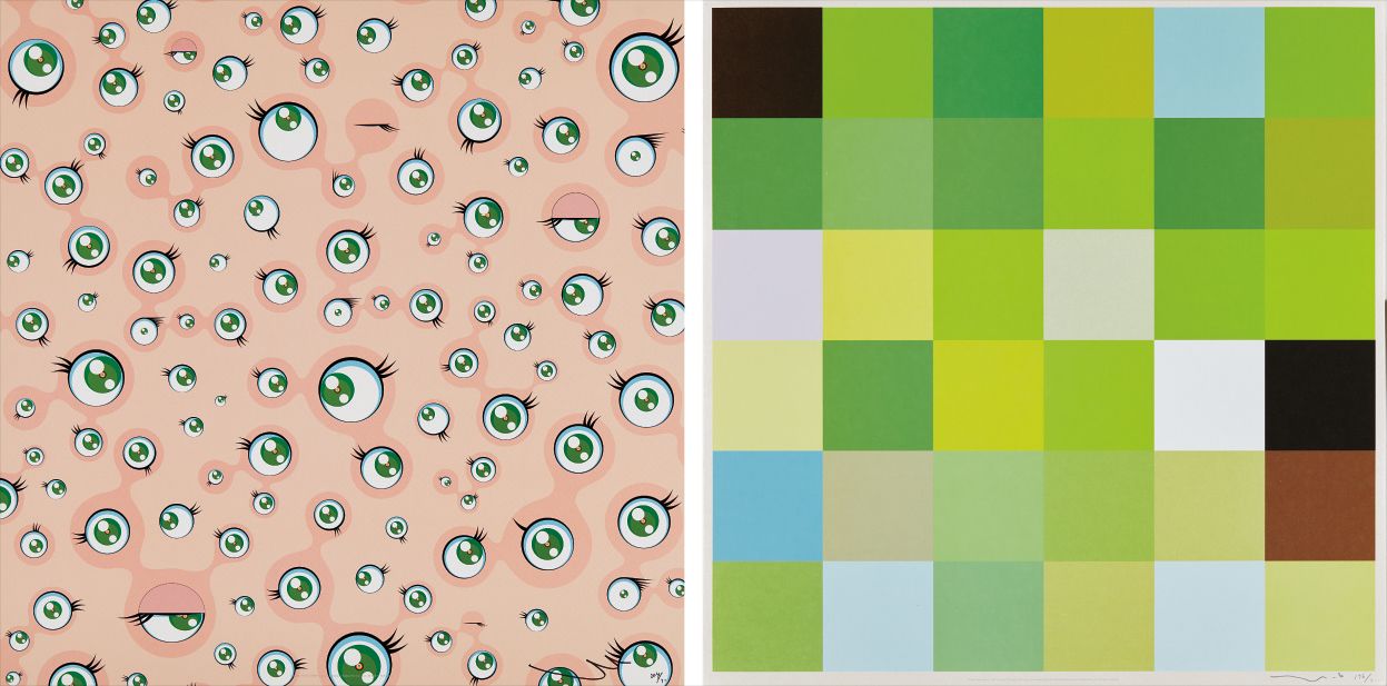 Takashi Murakami — Jellyfish Eyes; and Acupuncture painting "Opening Wide, Squeezing Tight - Terre Verte (Squeezing Tight)