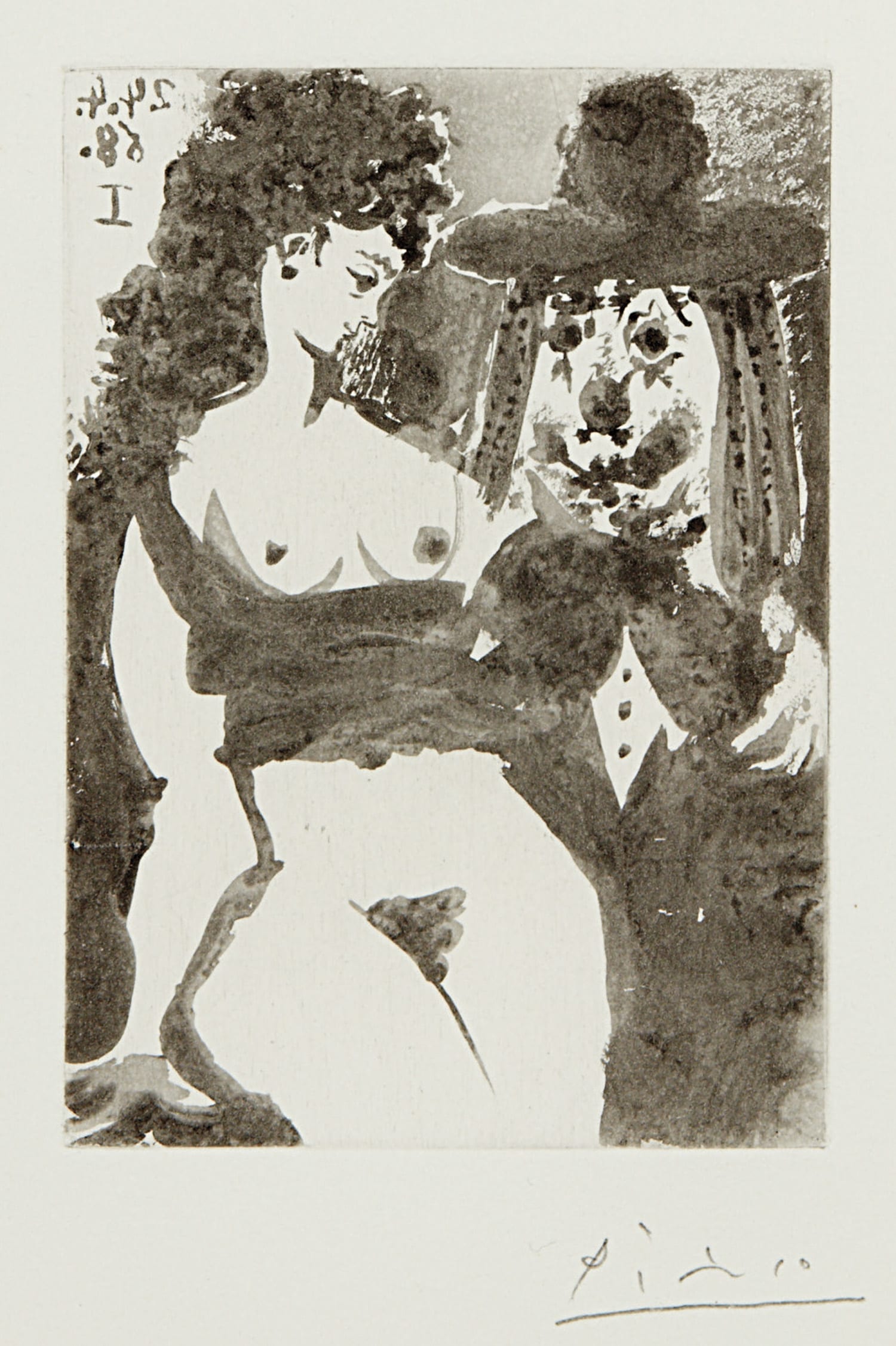 Pablo Picasso — Vieux clown avec une ravissante personne (Old Clown with a Lovely Person), plate 49 from the 347 Series