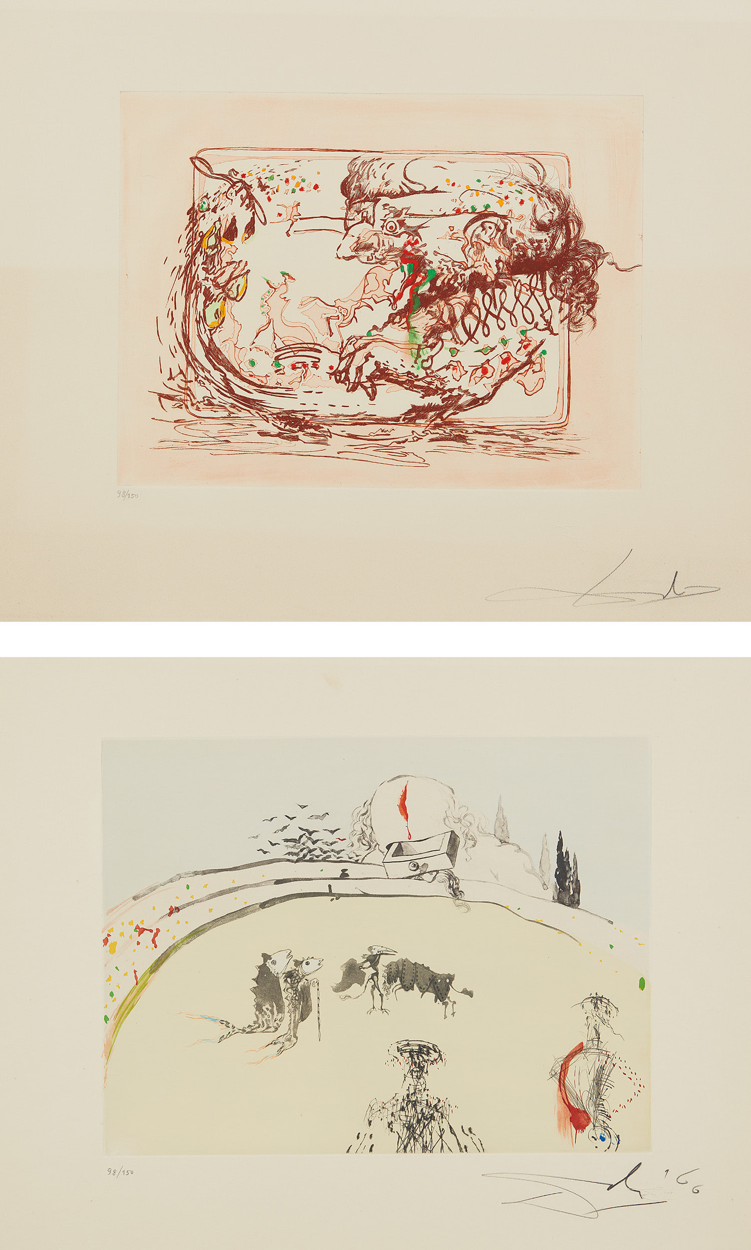 Salvador Dalí — La Télévision; and La Tauromachine au tiroir, from Tauromachie surréaliste (Television; and Bullfight in a Drawer, from Surrealistic Bullfight)