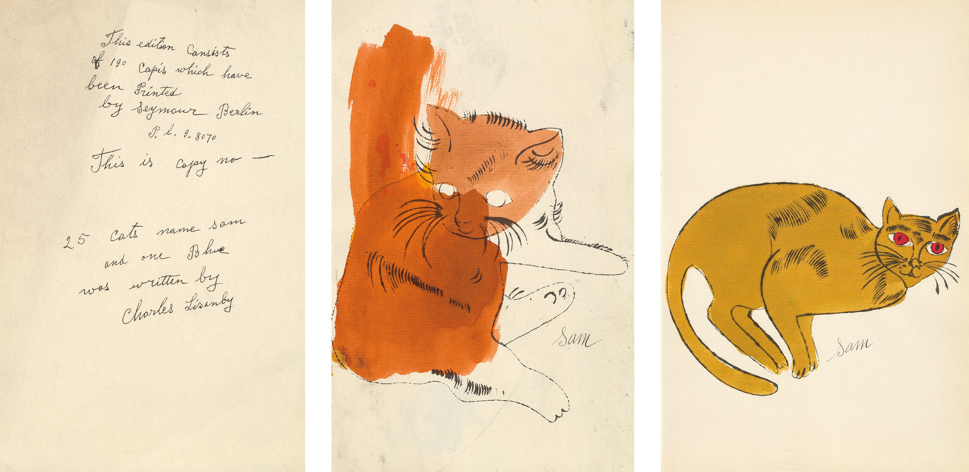 Andy Warhol — 25 Cats Name(d) Sam and One Blue (Pussy) book: two plates and colophon page