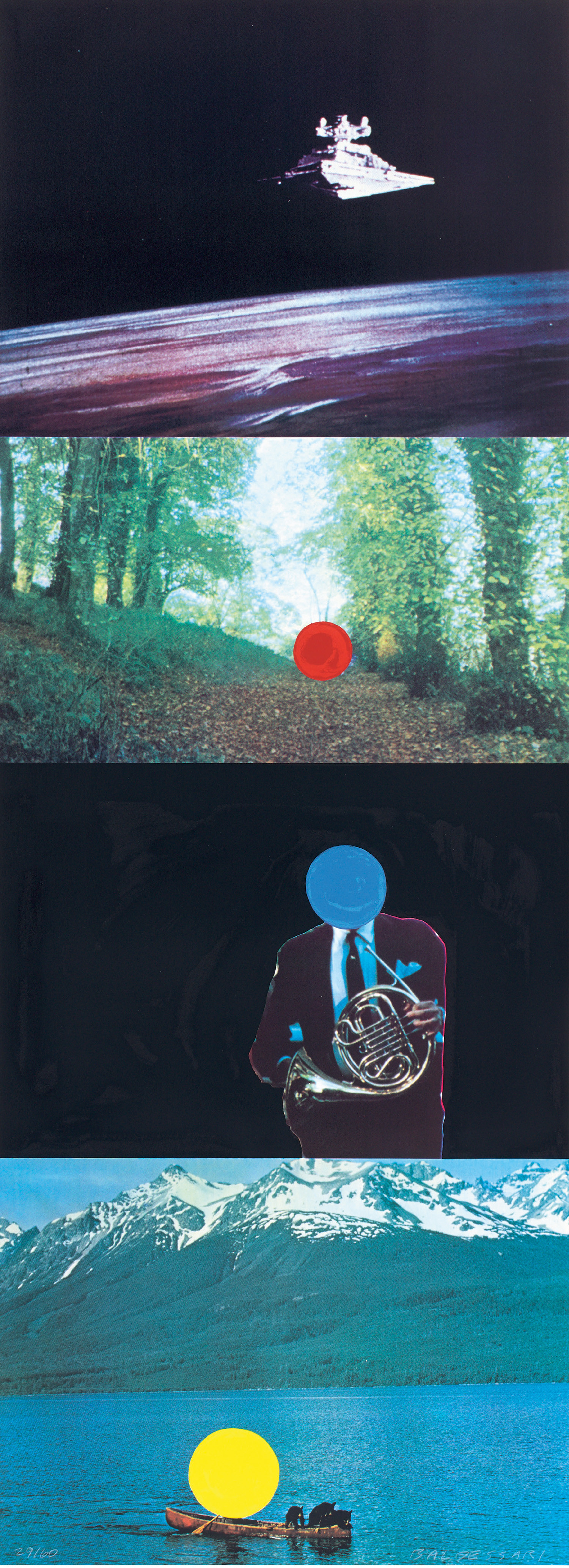 John Baldessari — French Horn Player (with Three Contexts-One Uncoded), from A French Horn Player, A Square Blue Moon, and Other Subjects