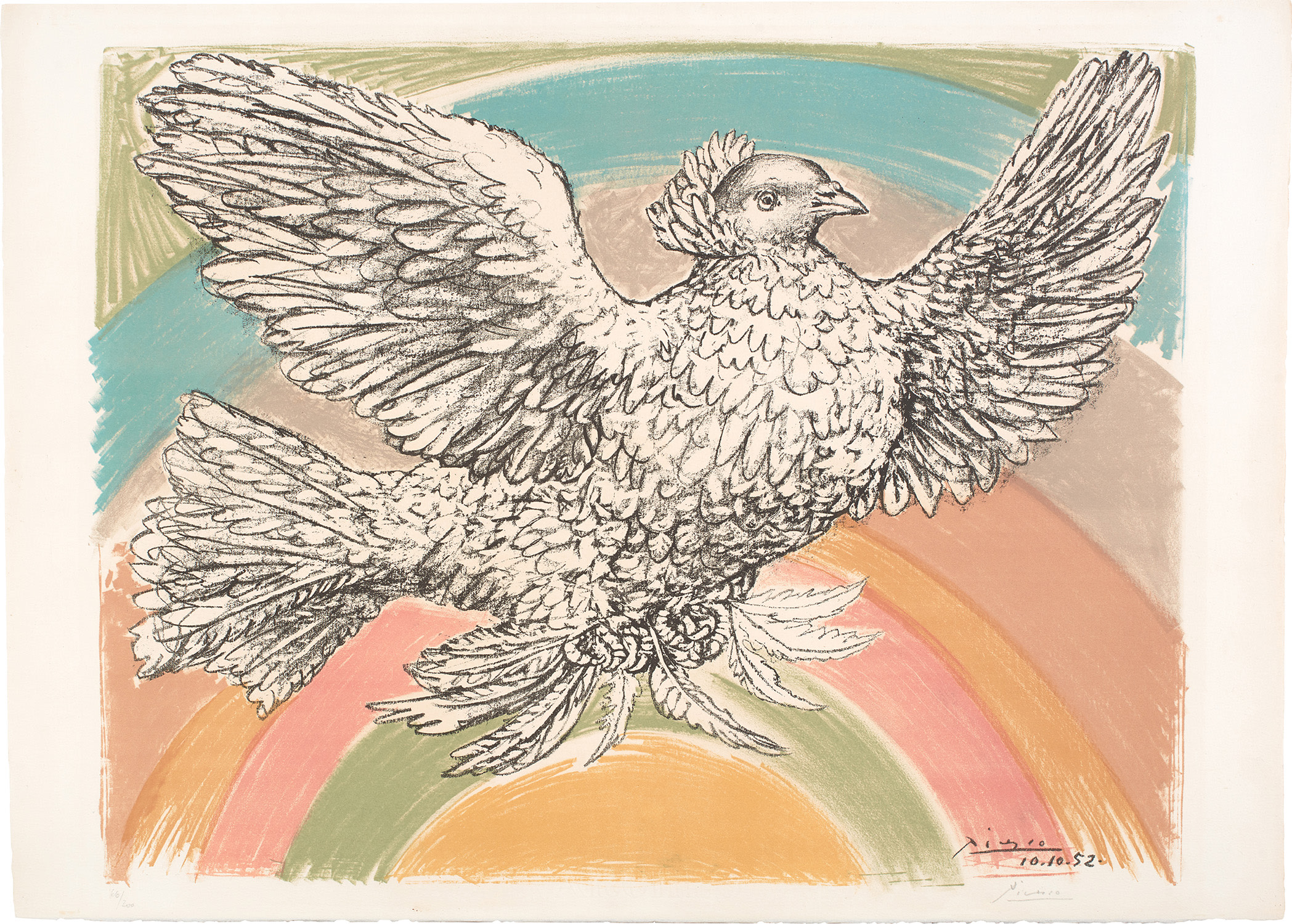 Pablo Picasso — Colombe volant (à l'arc-en-ciel) (Flying Dove in a Rainbow) (Bl. 712, M. 214)