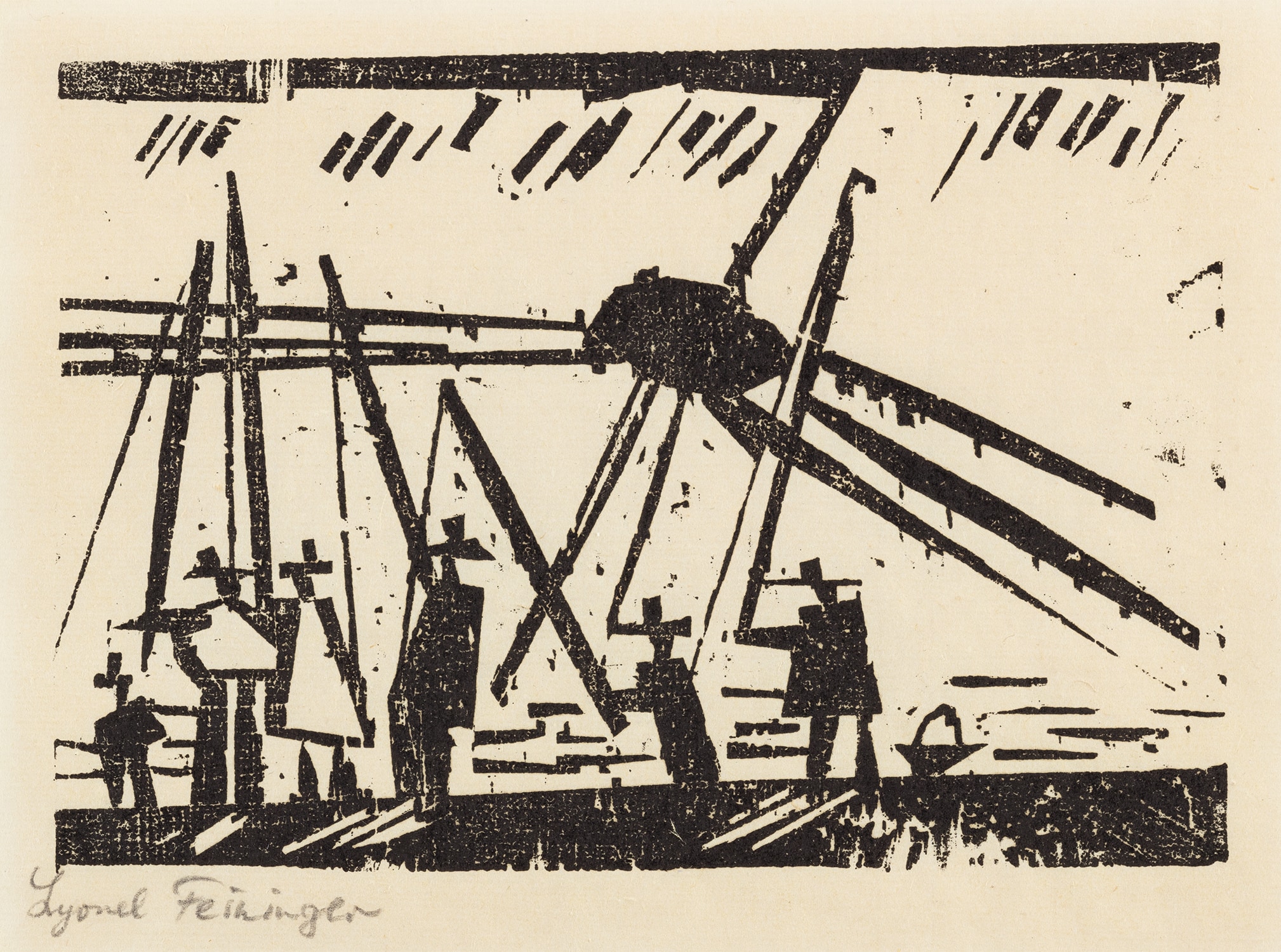 Angler (mit Sonne) (Fisherme (with Sun), plate 9 from Ten Woodcuts by Lyonel Feininger (P. W191)