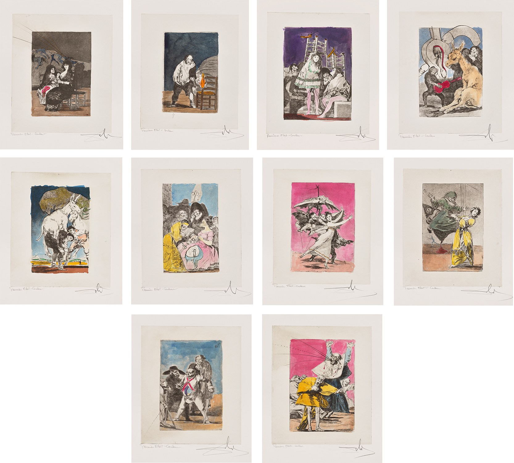 Salvador Dalí — Les Caprices de Goya de Dali (Dali's 'Caprichos' by Goya): 10 plates (M. & L. 862, 865, 873, 885, 889, 904, 919, 921, 923 & 927)