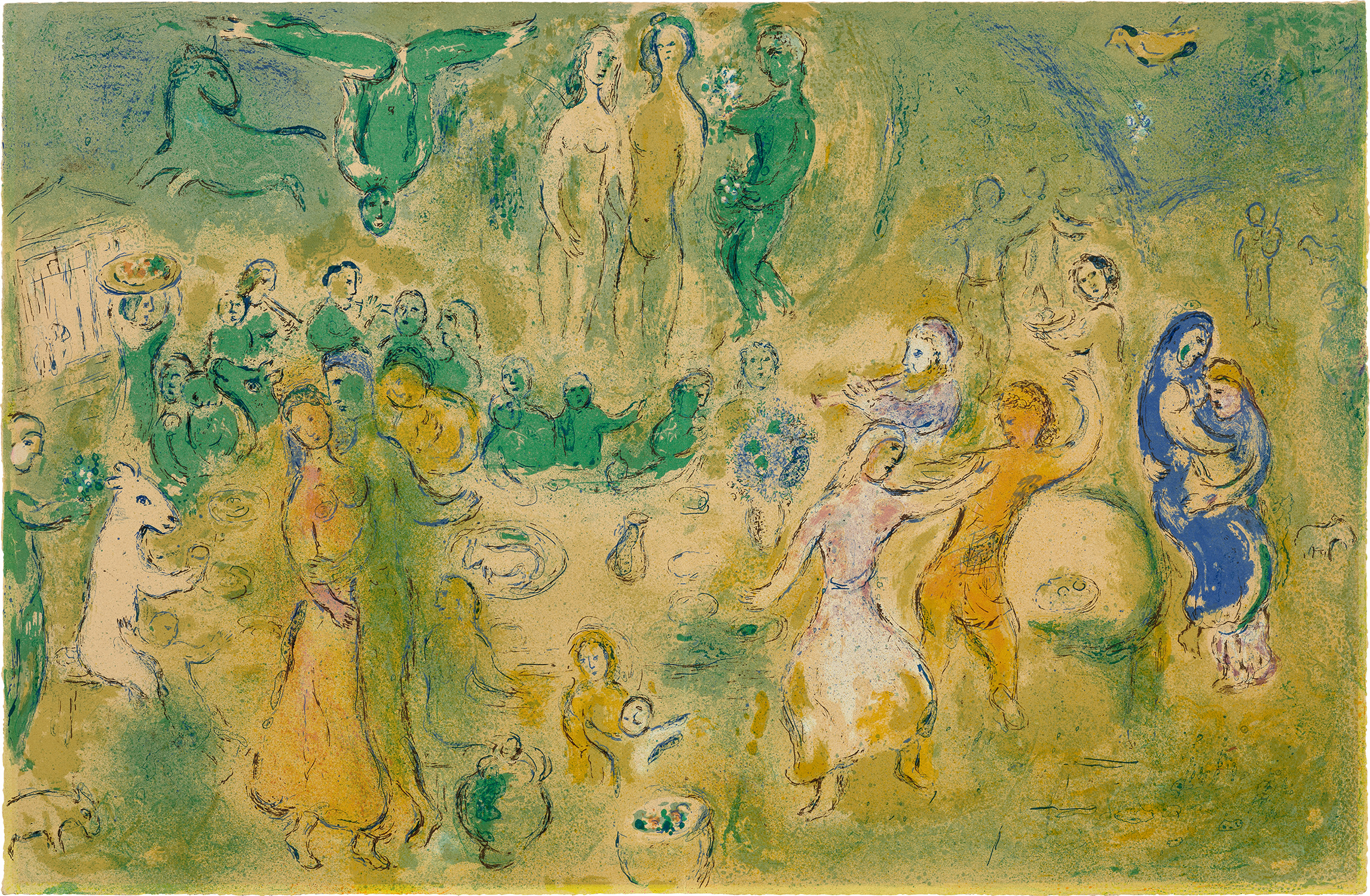 Marc Chagall — Festin nuptial dans la grotte des nymphes (Wedding Feast in the Nymph's Cave), from Daphnis et Chloé (M. 348, see C. bks 46)
