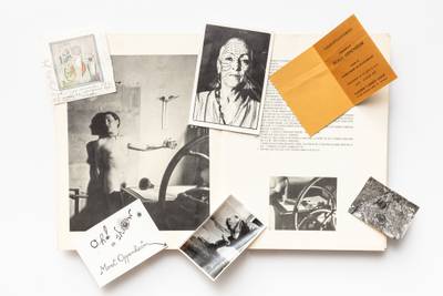 Group of seven photographs, gallery invitations and periodicals