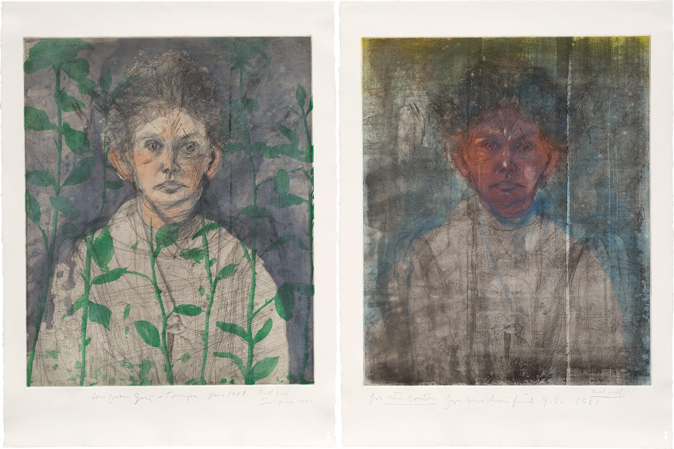 Jim Dine — Nancy Outside in July XII: Green Leaves; and Nancy Outside in July XIII: Dissolving in Eden (D'O. & F. 93 & 94)
