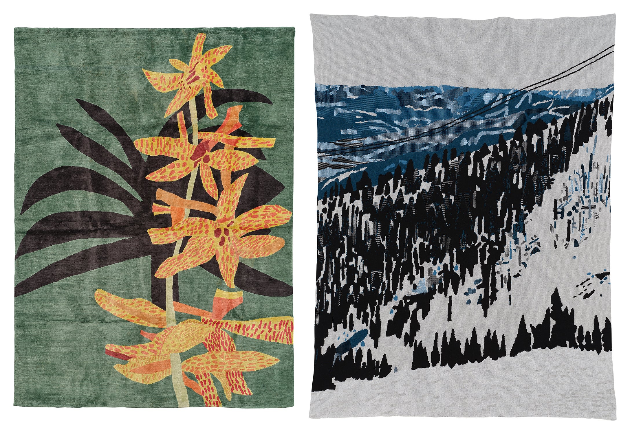 Jonas Wood — Yellow and Orange Orchid Clipping Rug; and Jackson Hole Wyoming Blanket