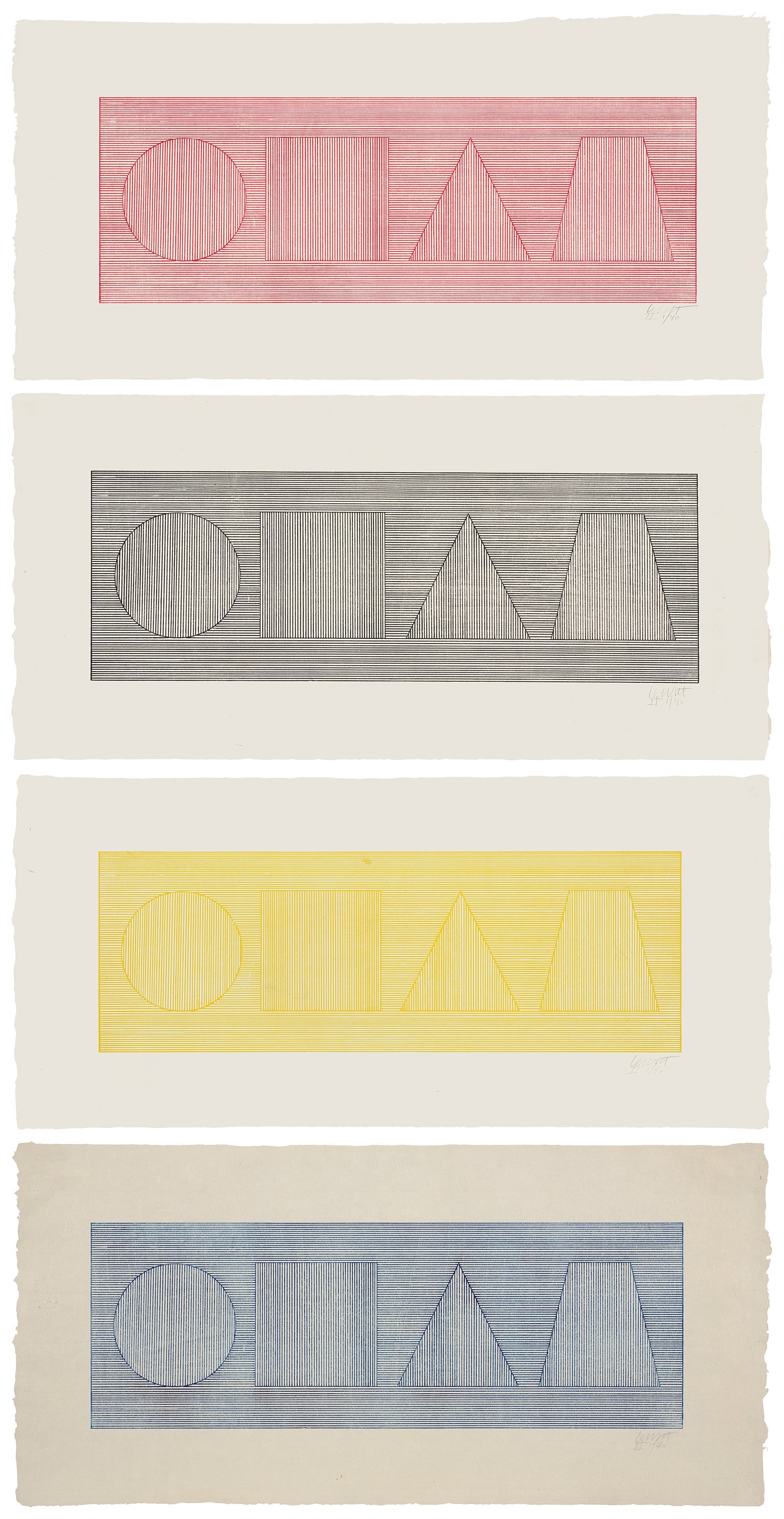 Sol LeWitt — Four Part Combinations of Geometric Figures in Four Colors (K. 1980.08)