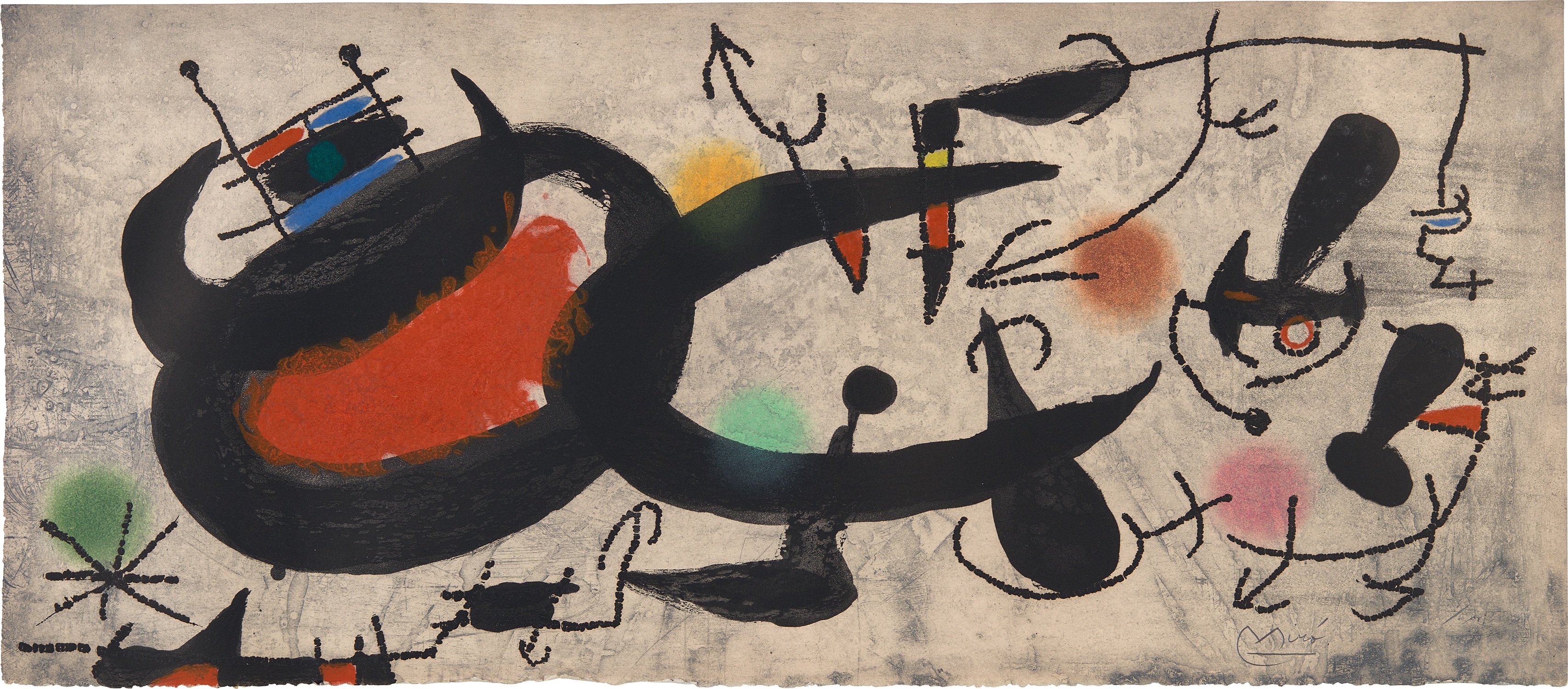 Joan Miró — L'Oiseau solaire, l'oiseau lunaire, étincelles (The Solar Bird, The Lunar Bird, Sparks): one plate (D. 447, see C. bks 117)