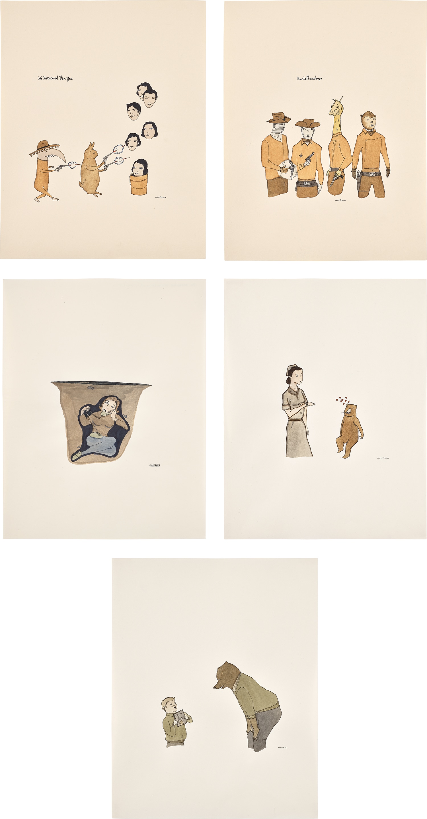 Marcel Dzama — [5 drawings]