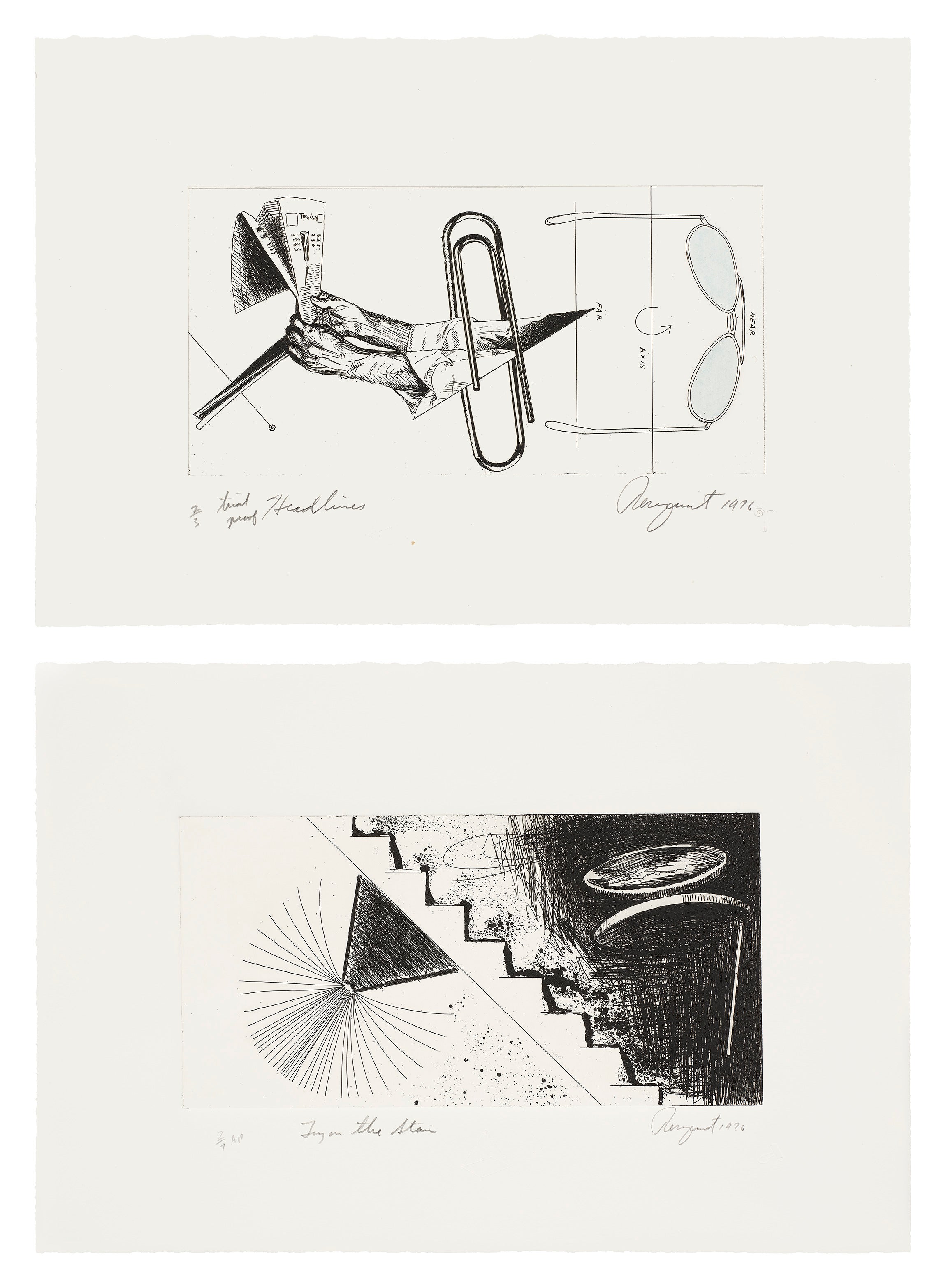 James Rosenquist — Headlines; and Toy on the Stair, from Six Etchings Suite (G. 97 & 100)
