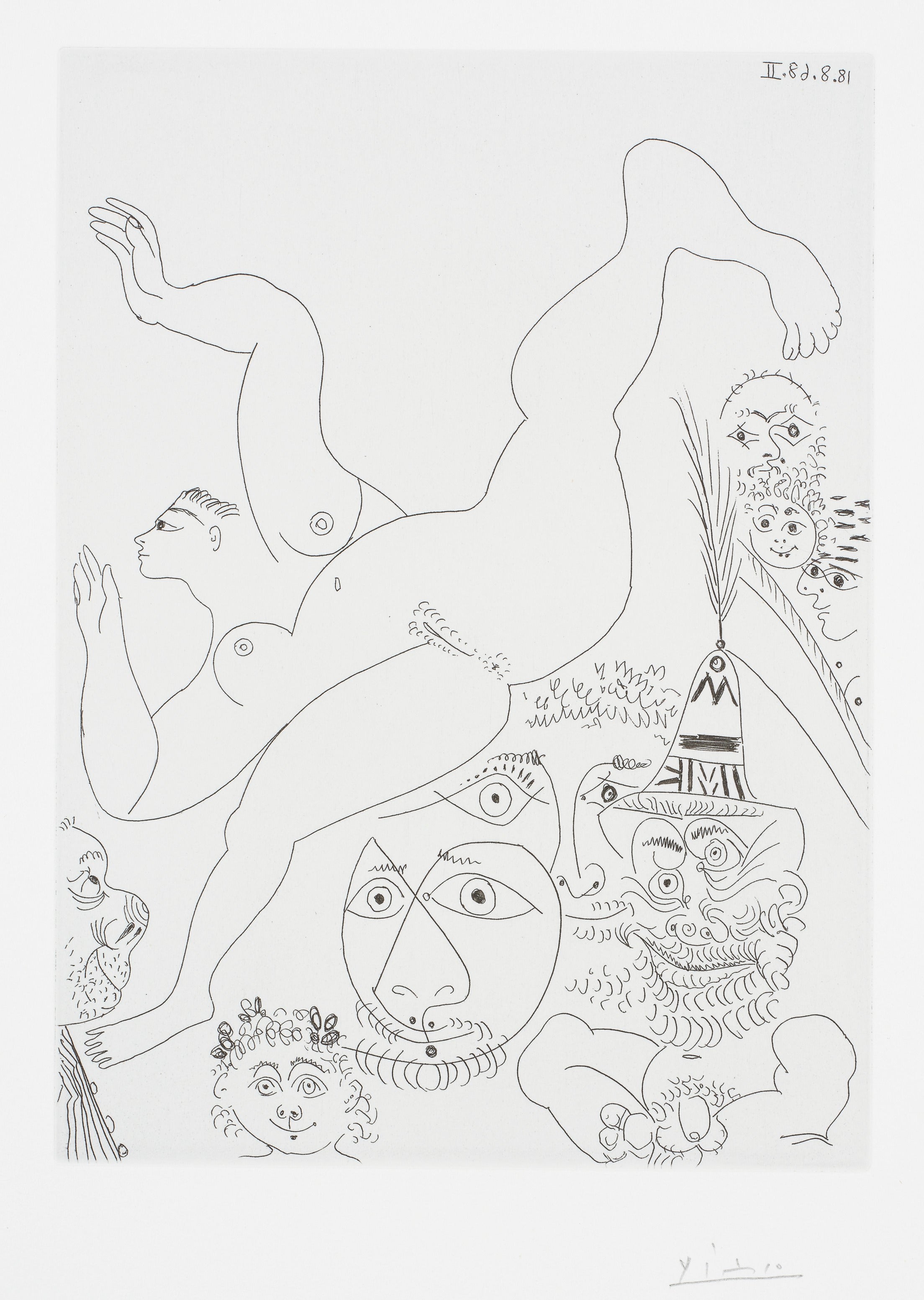 Pablo Picasso — Télévision: gymnastique au sol, avec spectateurs (Television: Floor Gymnastics, with Spectators), plate 283 from Série 347 (Bl. 1763, Ba. 1780)