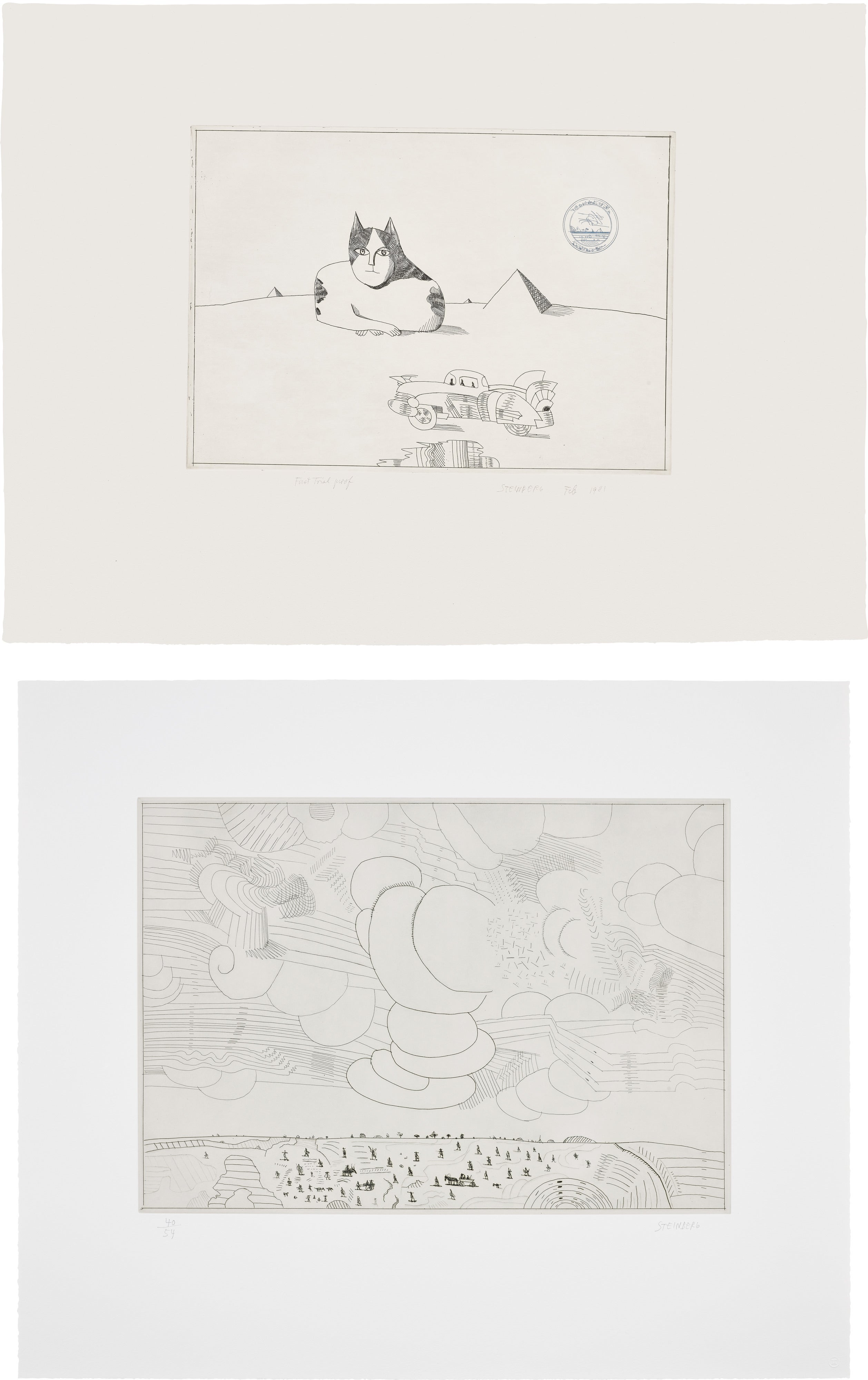 Saul Steinberg — Sphynx; and North Dakota (G. 1180 & 1182)