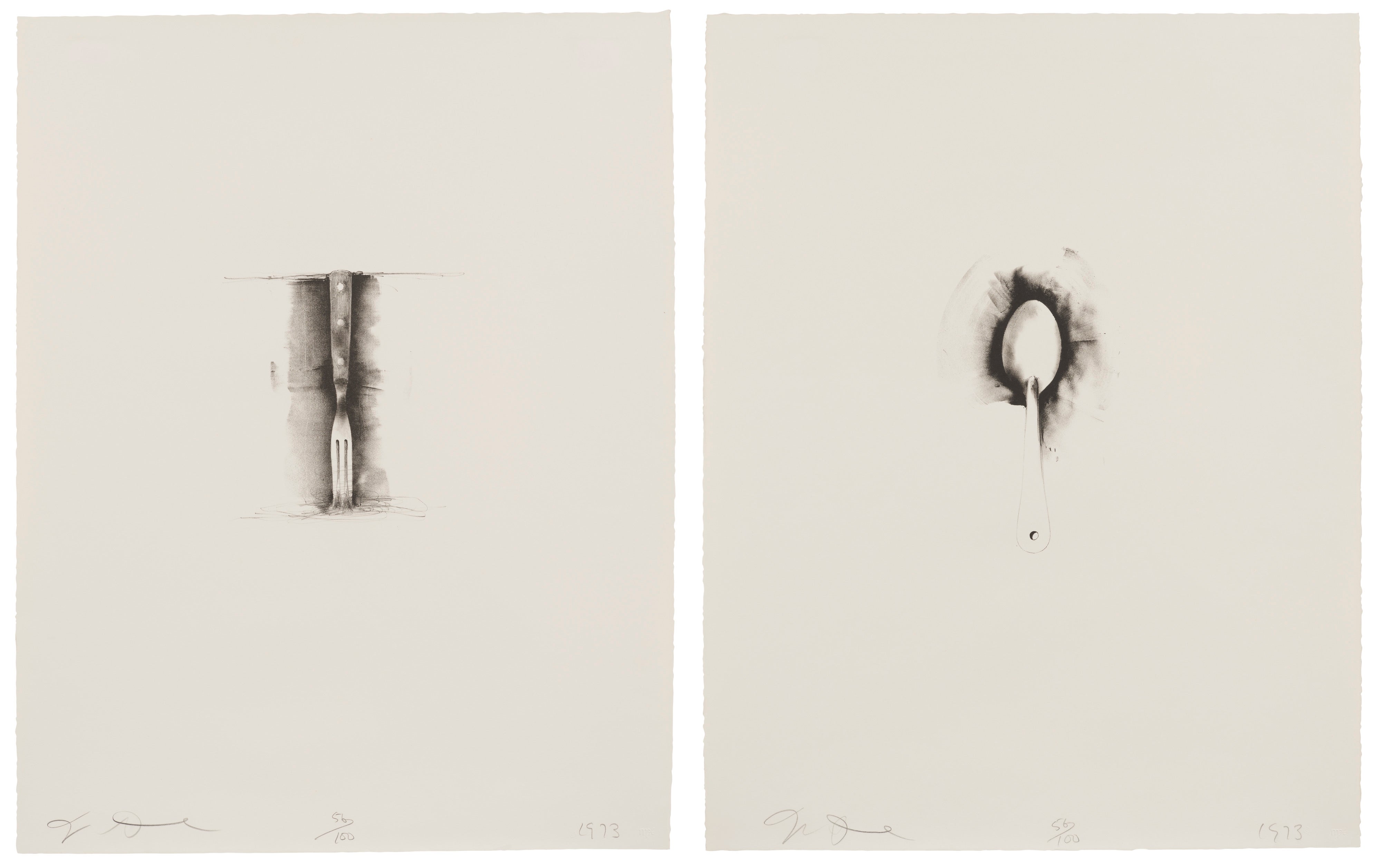 Jim Dine — Fork; and Spoon, from Ten Winter Tools (W.C. 113 & 115)