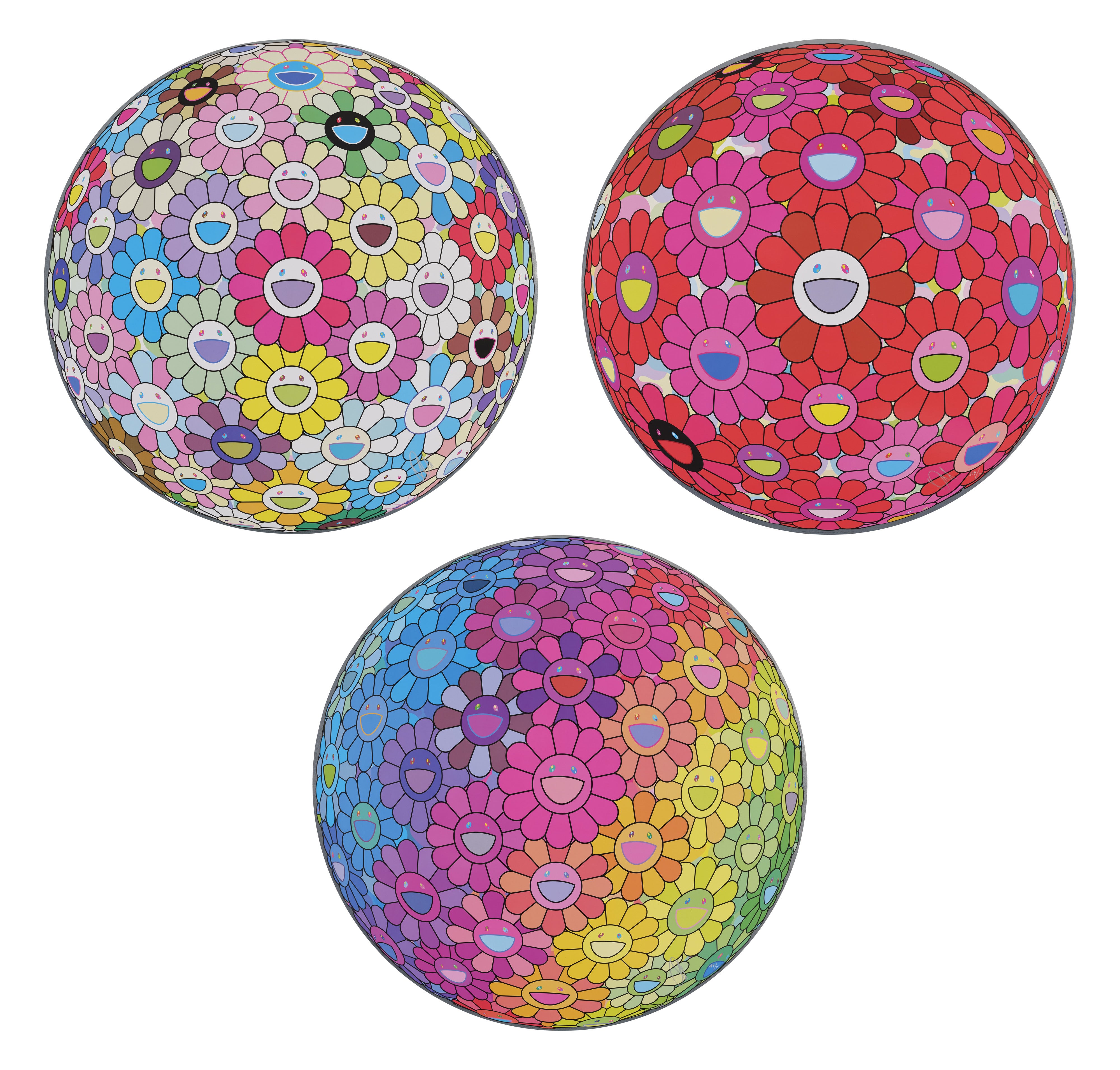 Takashi Murakami — Flowerball: Colorful, Miracle, Sparkle; Inside the Soul; and Inside the Rainbow's Heart