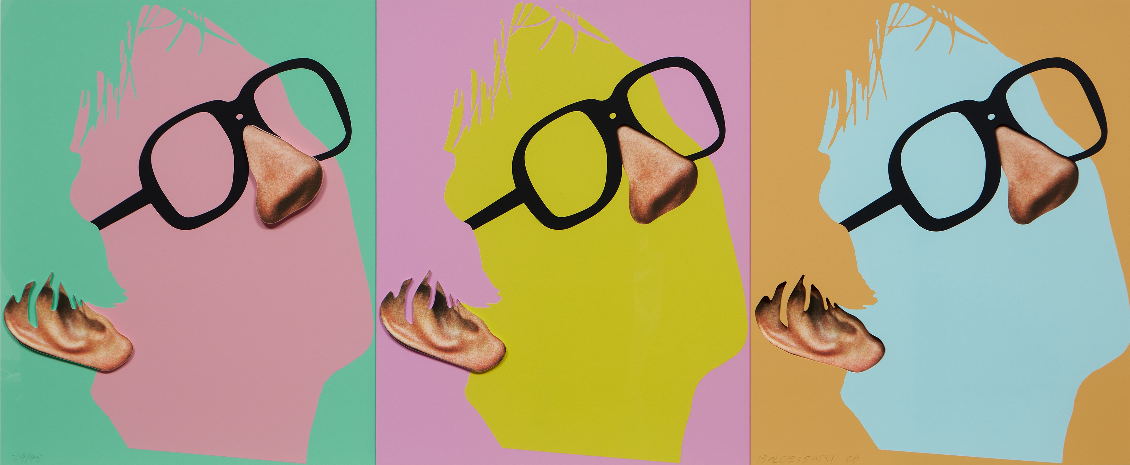 John Baldessari — One Face (Three Versions) with Nose, Ear and Glasses, from Noses & Ears, Etc.: The Gemini Series (H. 170)