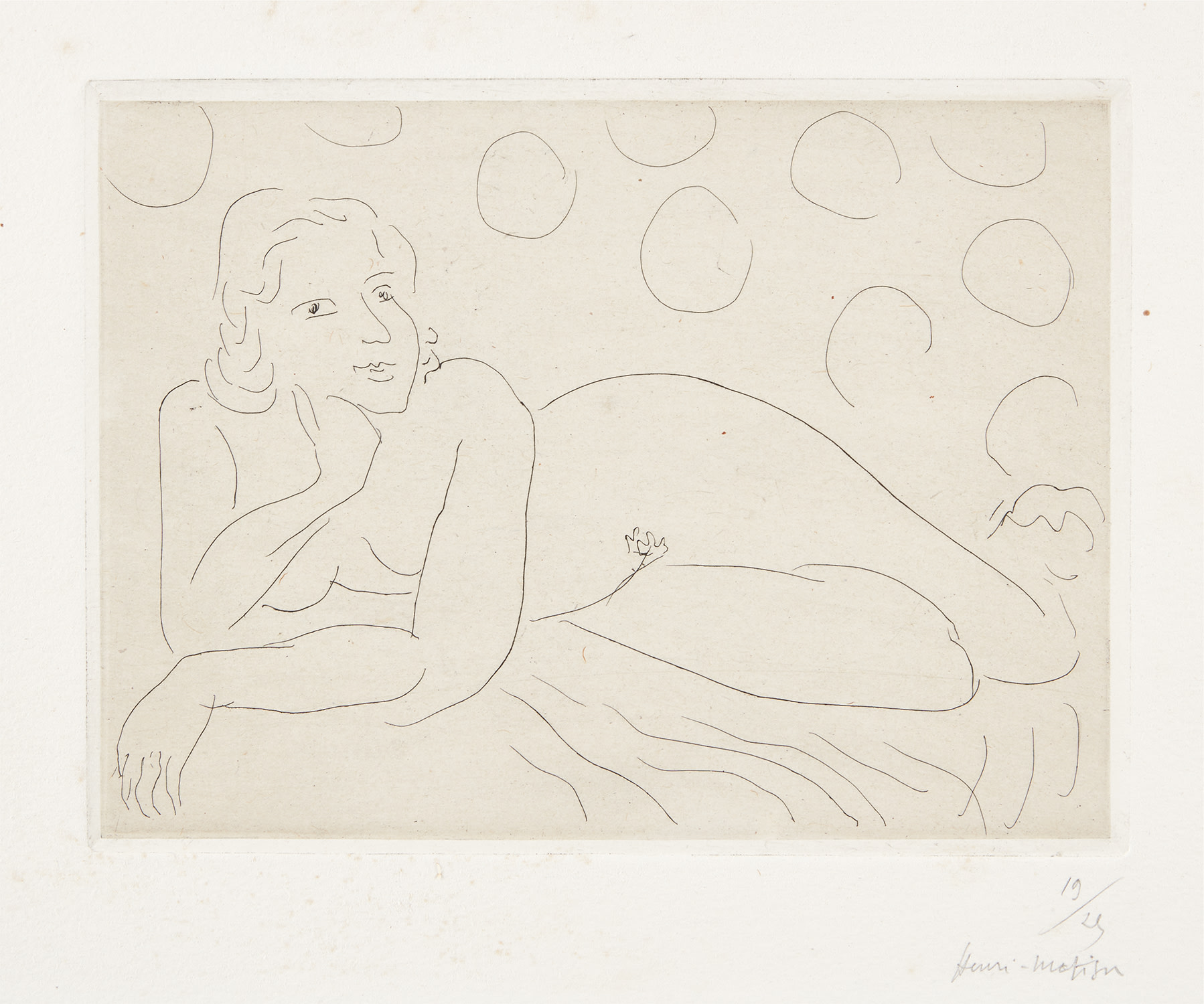 Henri Matisse — Nu allongé sur fond à motifs circulaires (Nude Lying Against a Circular Patterned Background) (D. 203)