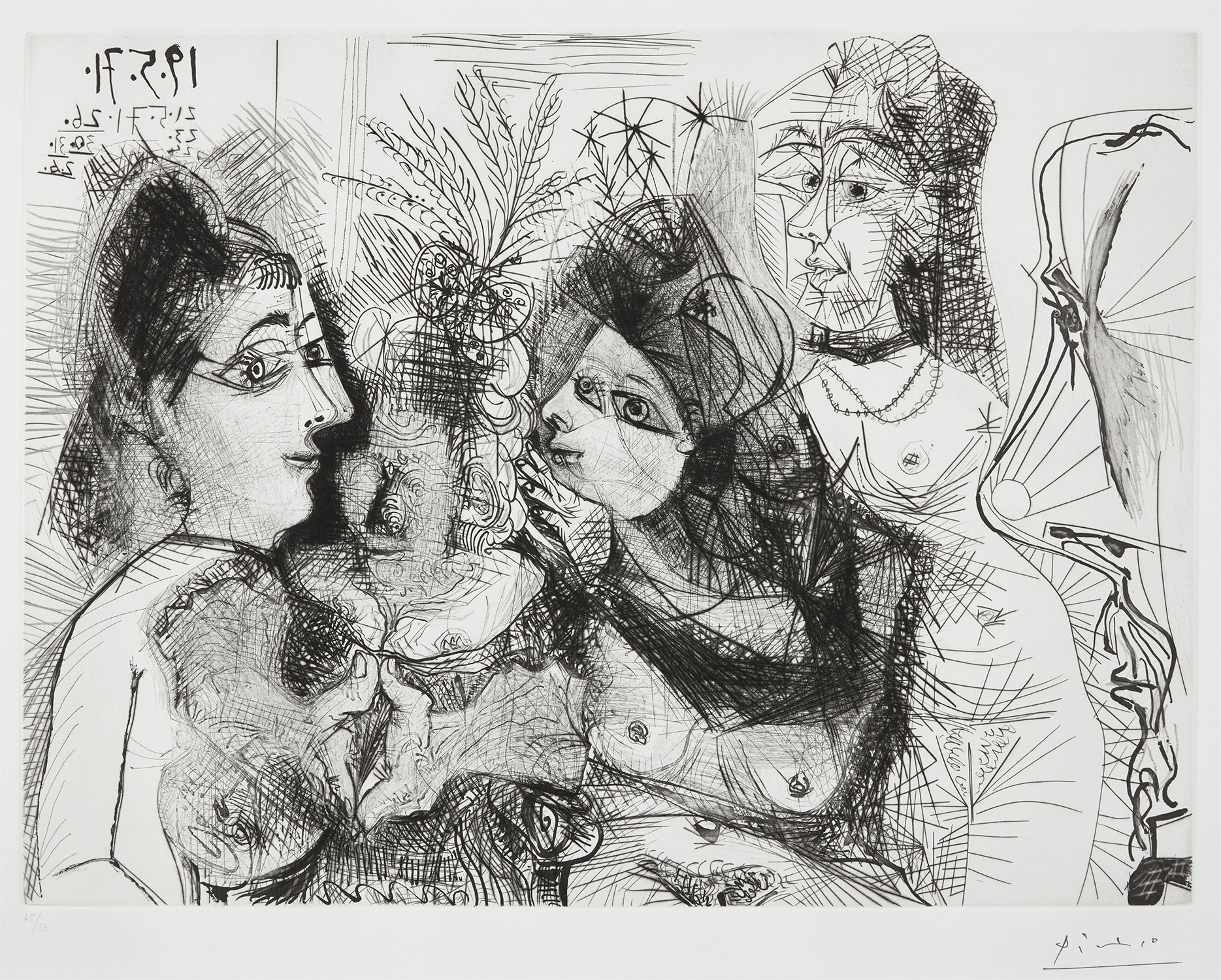 Pablo Picasso — Maison close. Médisance. Avec profil de Degas au nez froncé (Brothel. Gossip. With profile of Degas with a wrinkled nose), plate 130 from 156 Series (Bl. 1985, Ba. 1995)